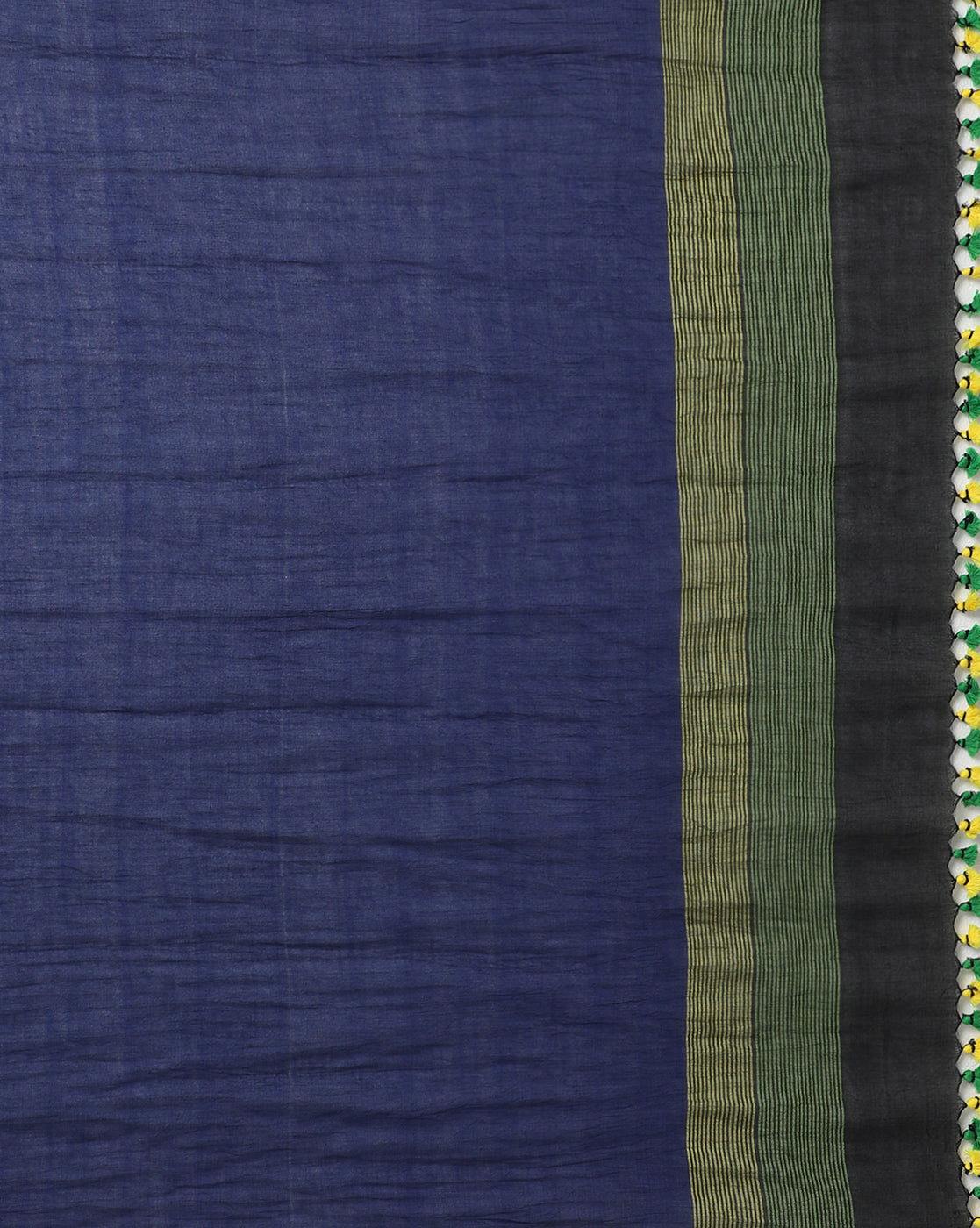 Colour block Cotton Saree with pompoms | Shobitam