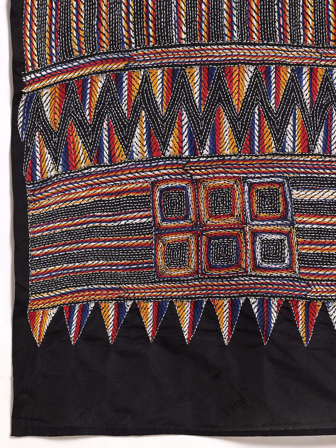 Black ArtSilk Kantha Saree with Blouse piece | SHOBITAM