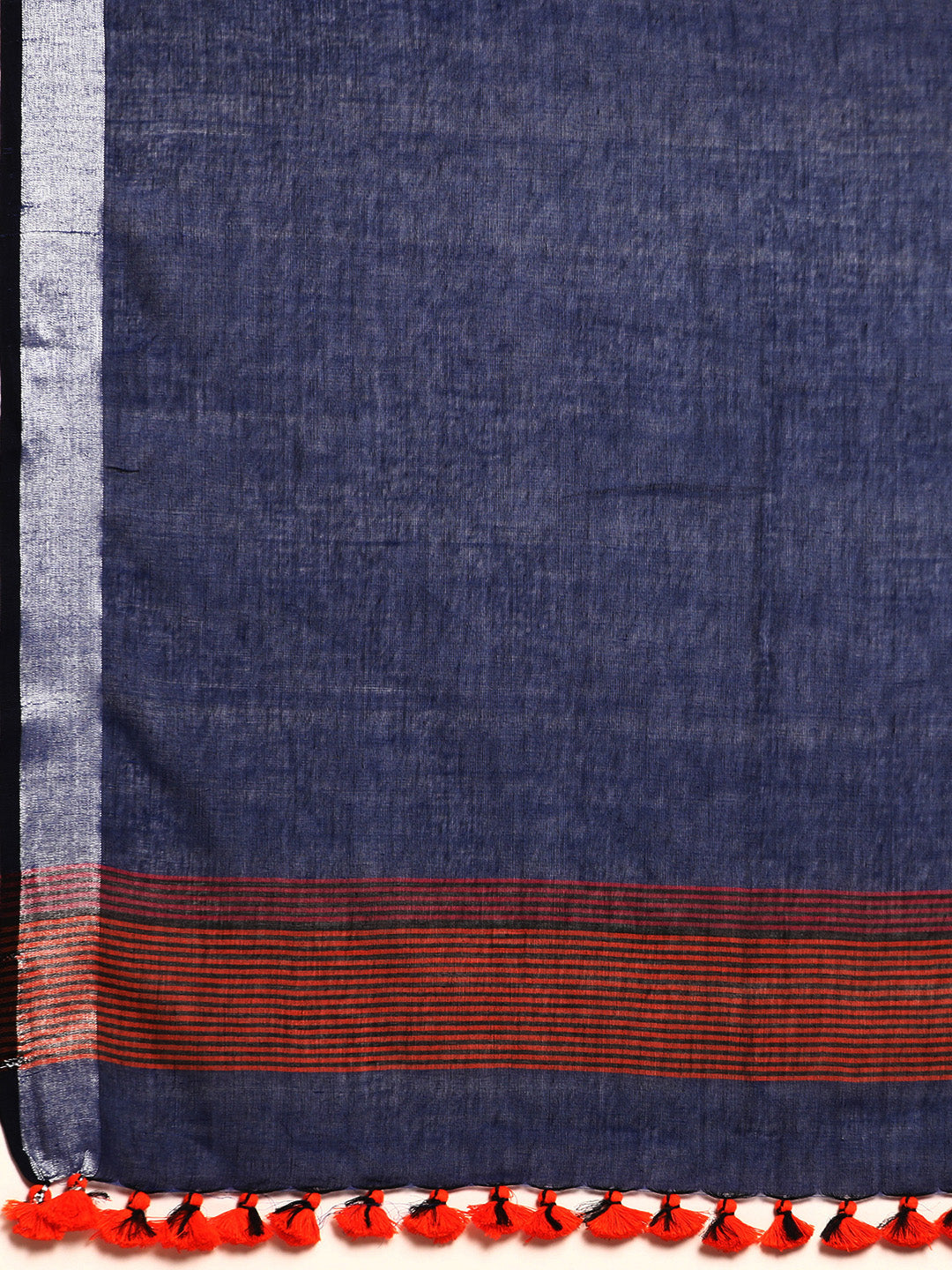 Colour block Cotton Saree with pompoms | Shobitam