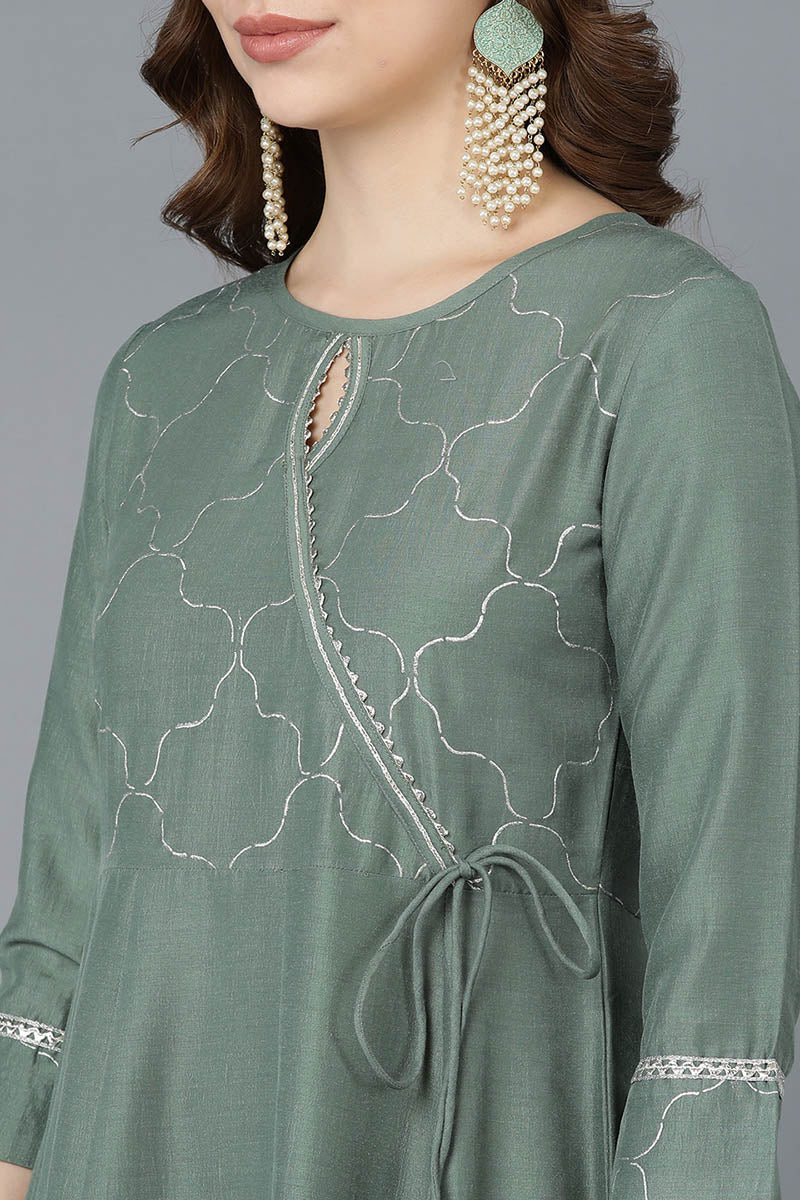Teal Poly Silk Embroidered Kurta Trousers With Dupatta | SHOBITAM