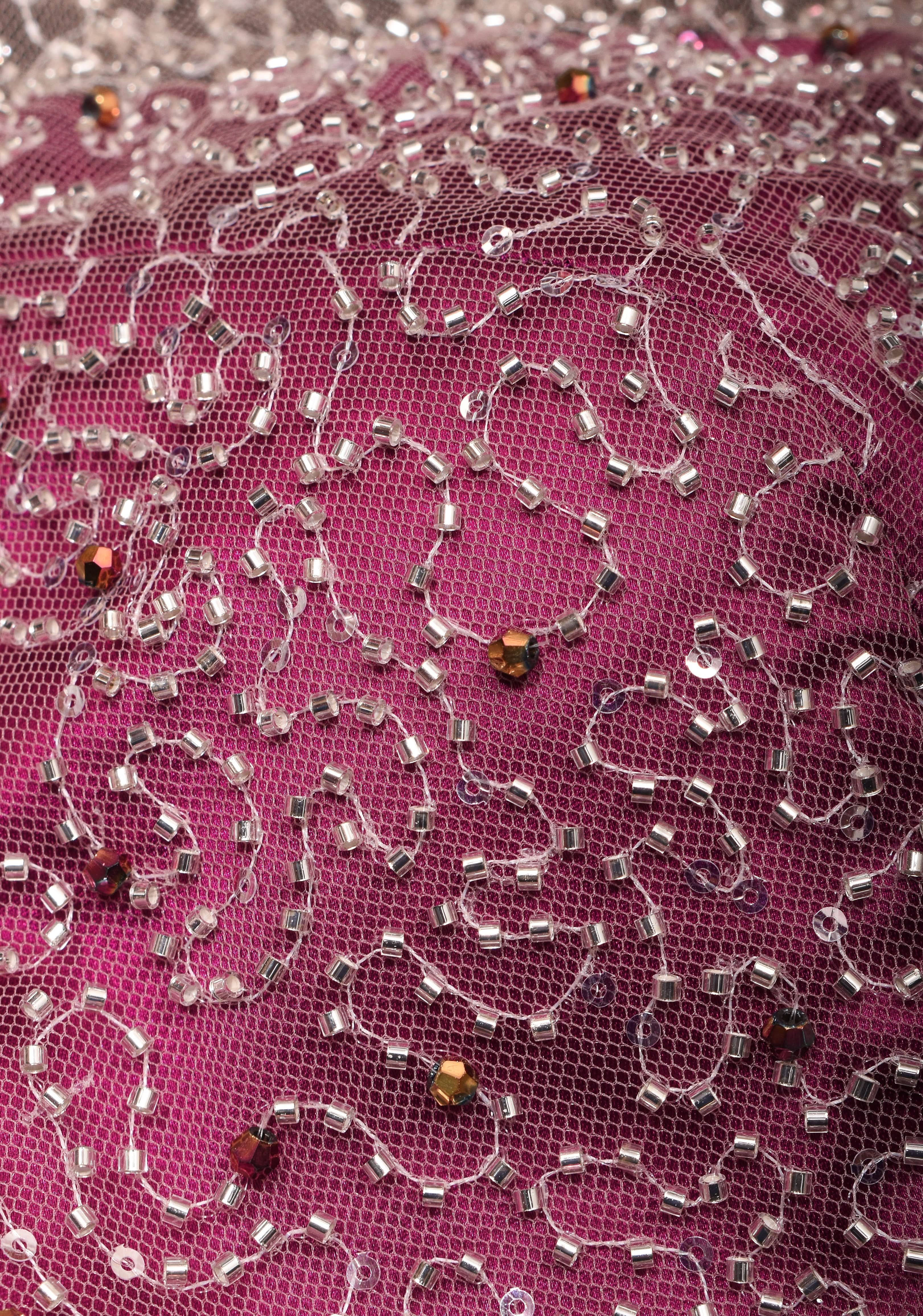 Illusion Neck Blouse with 3/4th sleeves with Heavy Cutdana and Sequins in Ivory and Plum, Made to Order | Shobitam