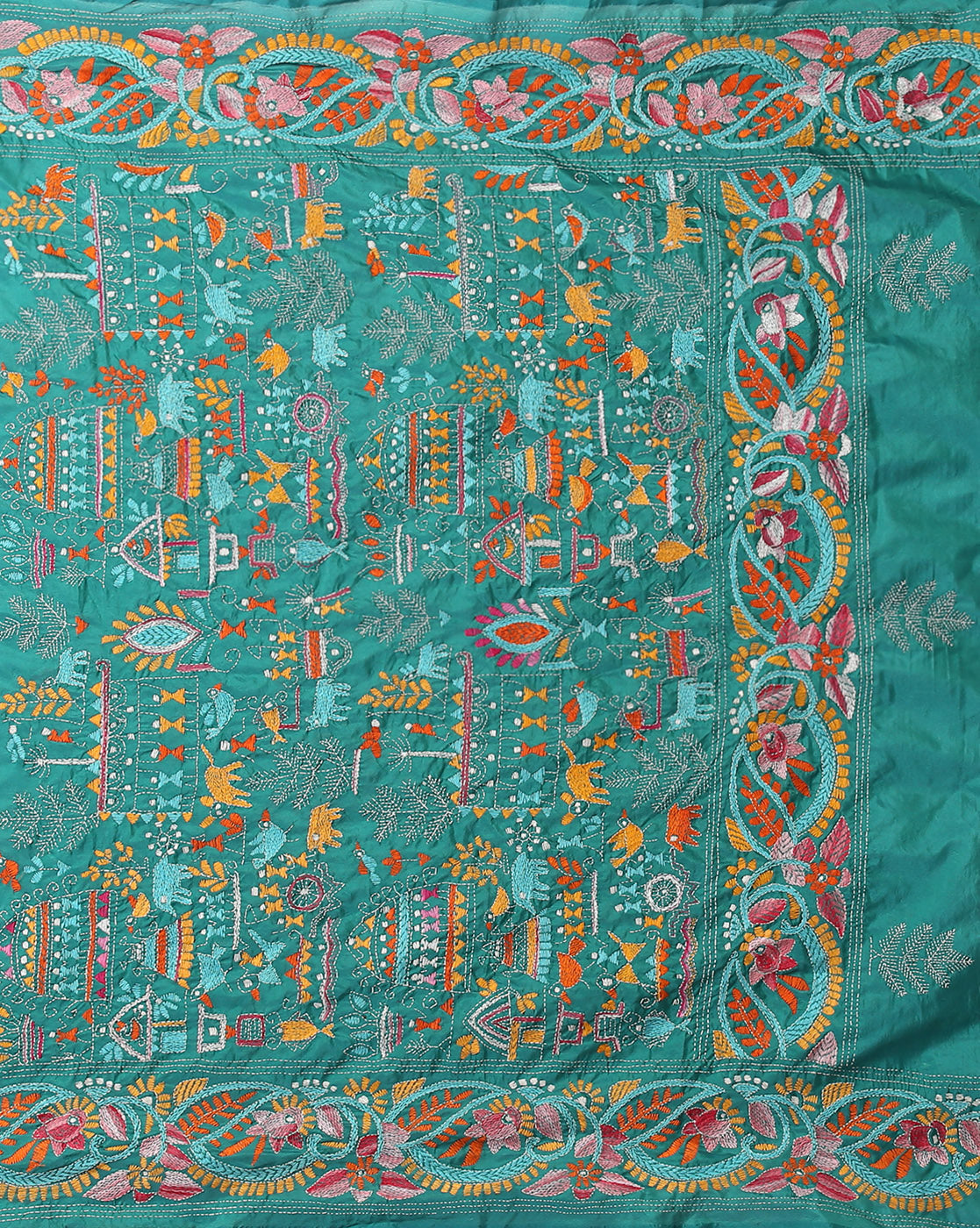 Green Art Silk Kantha Saree with Blouse piece | SHOBITAM