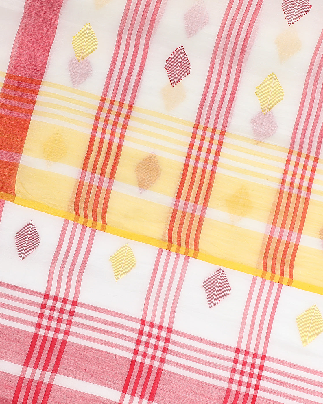 White Red Diamond Jamdani Cotton Saree | Shobitam