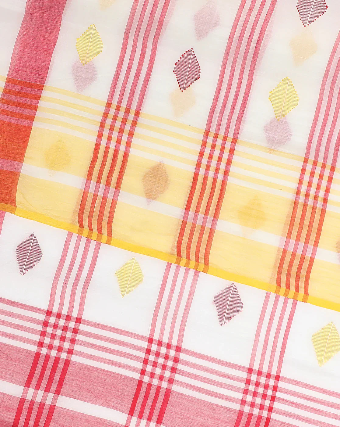 White Red Diamond Jamdani Cotton Saree