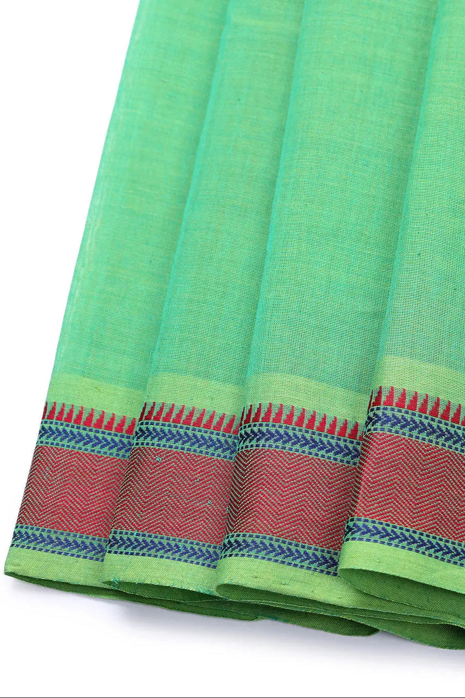 Emerald Green Pure Cotton Saree | Shobitam
