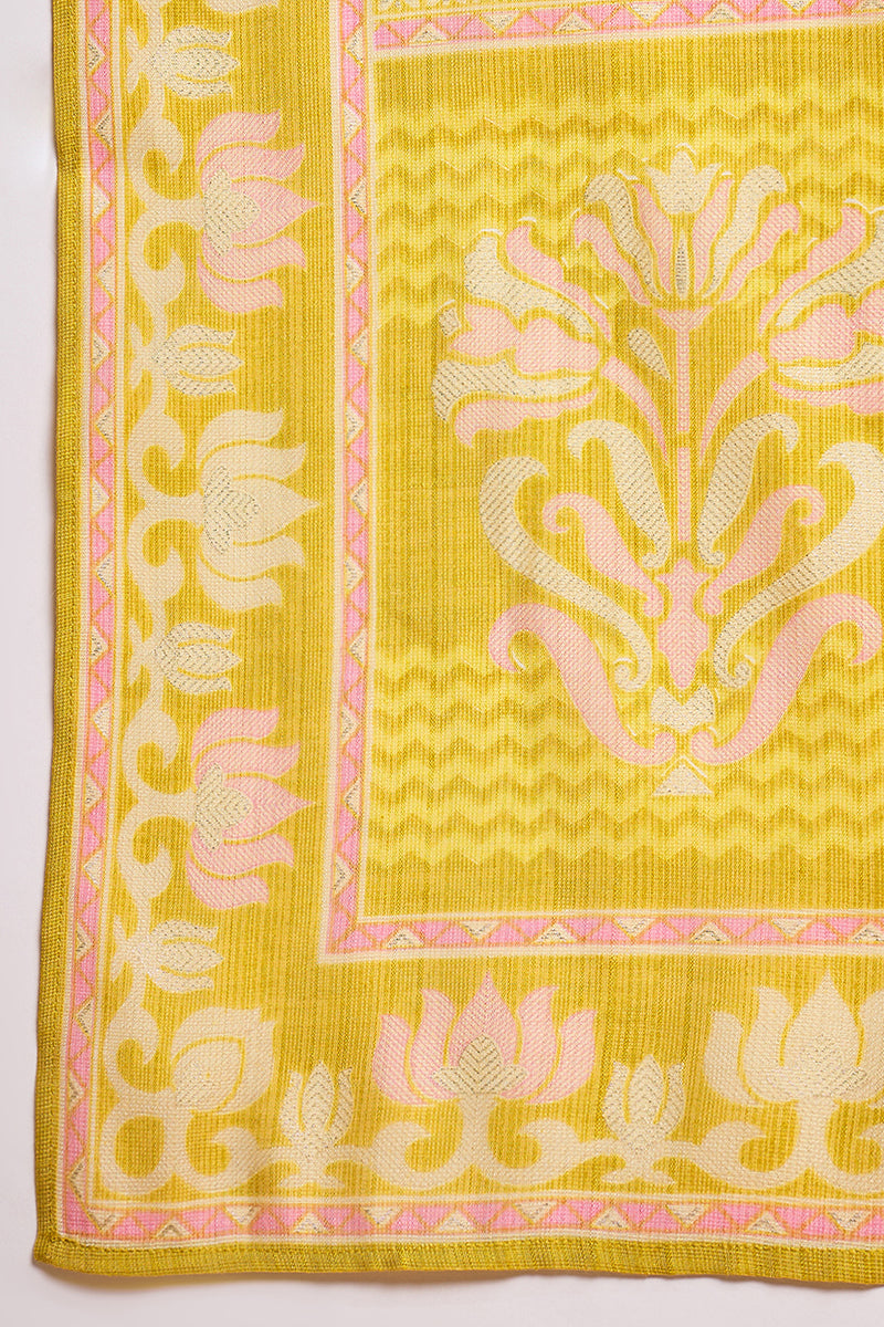 Yellow Poly Silk Floral Printed Straight Kurta Trouser With Dupatta | SHOBITAM