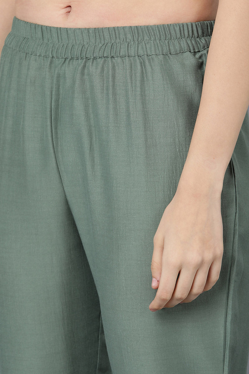 Teal Poly Silk Embroidered Kurta Trousers With Dupatta | SHOBITAM