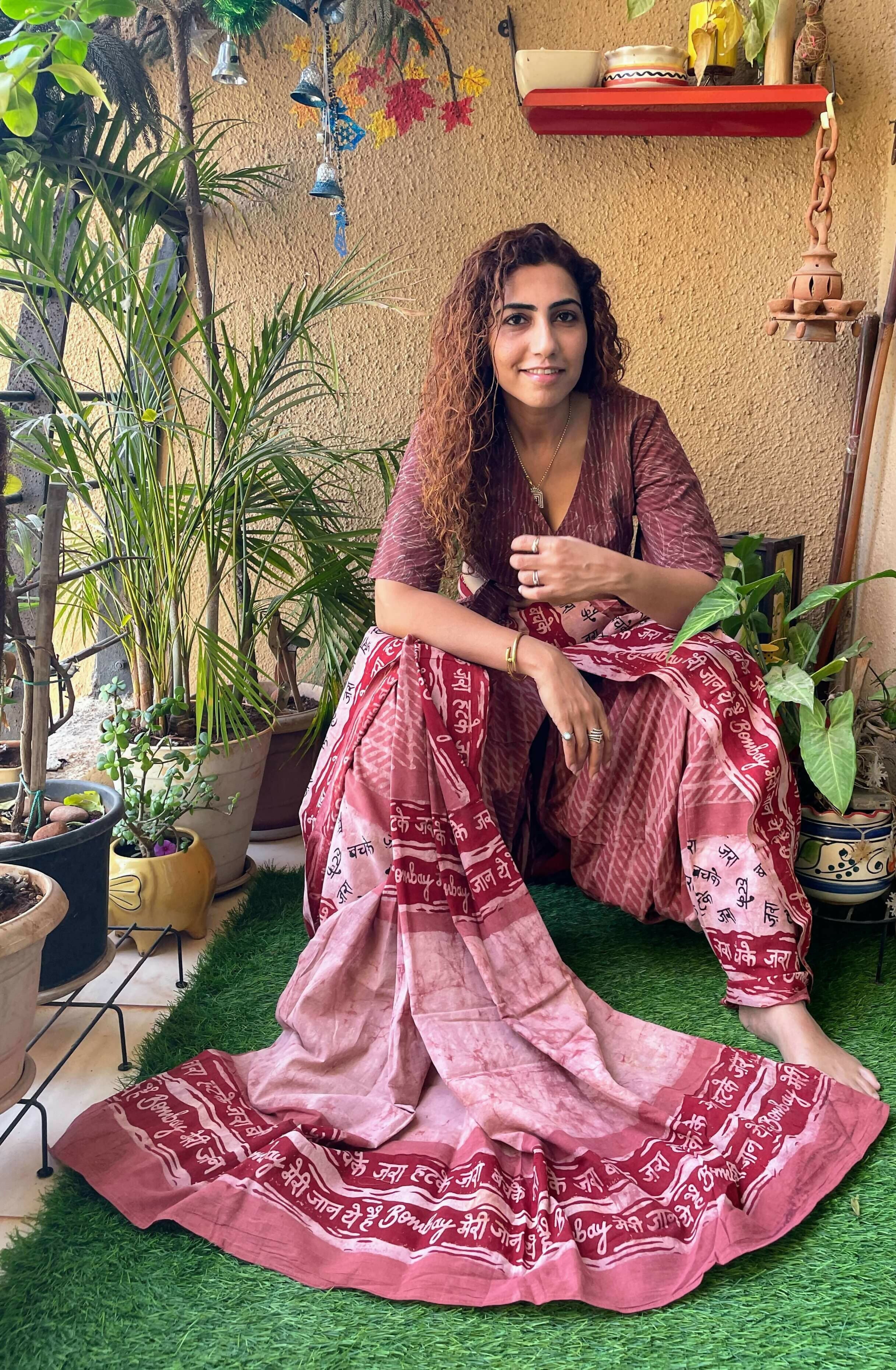 Bombay Ki Subah Dabu Block Printed Cotton Saree | Shobitam