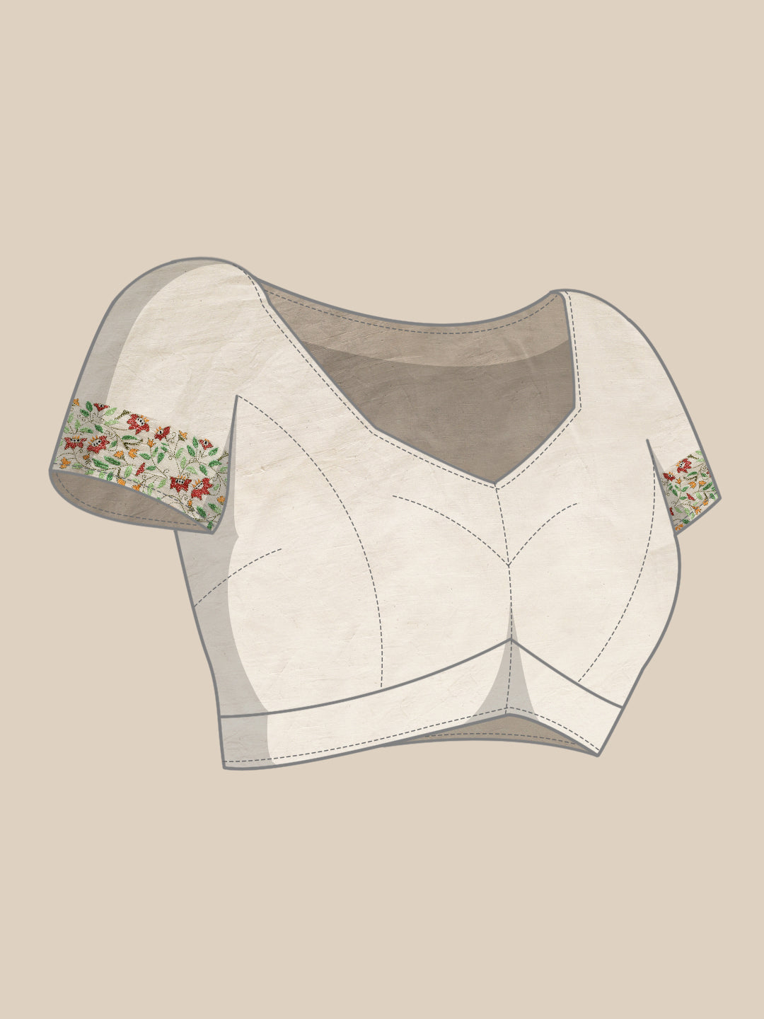 Cream Floral Kantha Cotton Saree | Shobitam