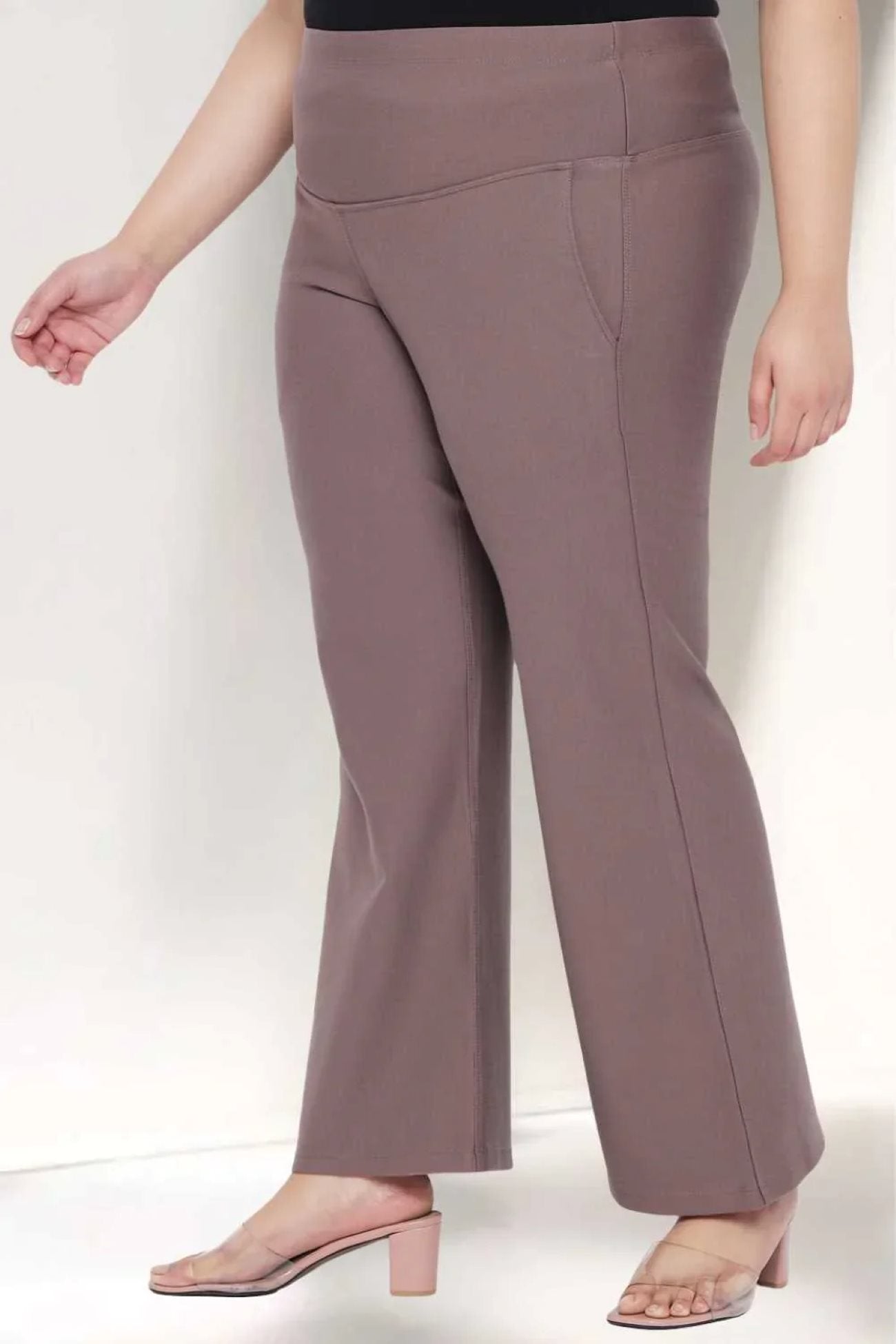 Plus Size Brownish Gray Tummy Shaper Flare Pants For Women | Made to Order