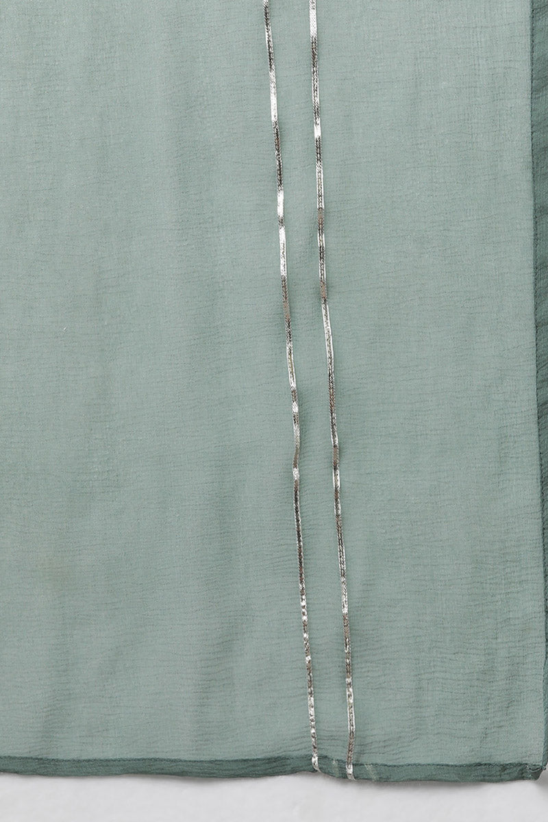Teal Poly Silk Embroidered Kurta Trousers With Dupatta | SHOBITAM