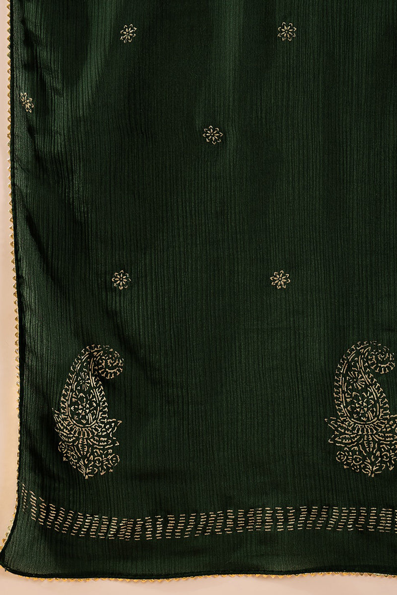 Green Silk Blend Embroidered Anarkali Suit Set | SHOBITAM
