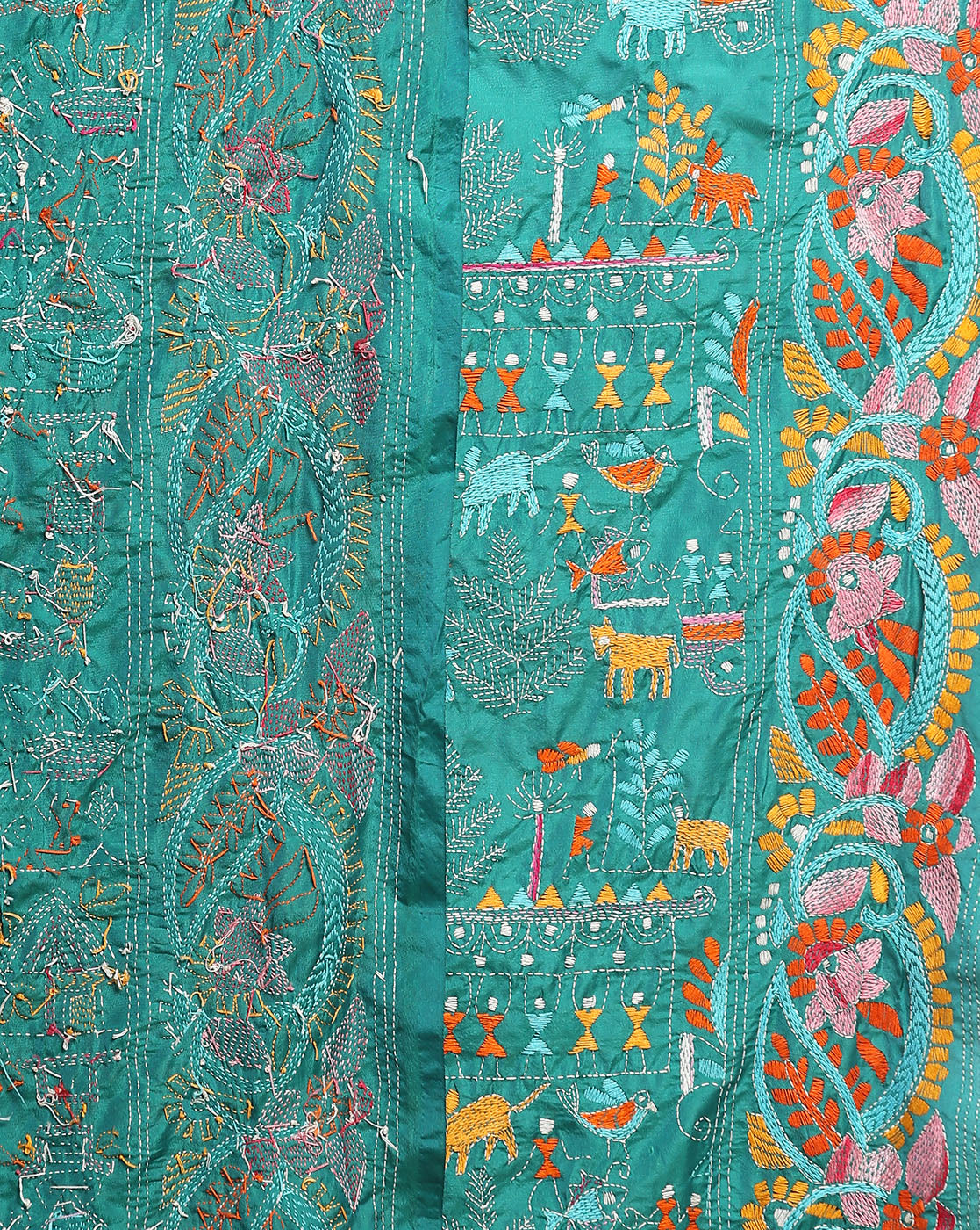 Green Art Silk Kantha Saree with Blouse piece | SHOBITAM