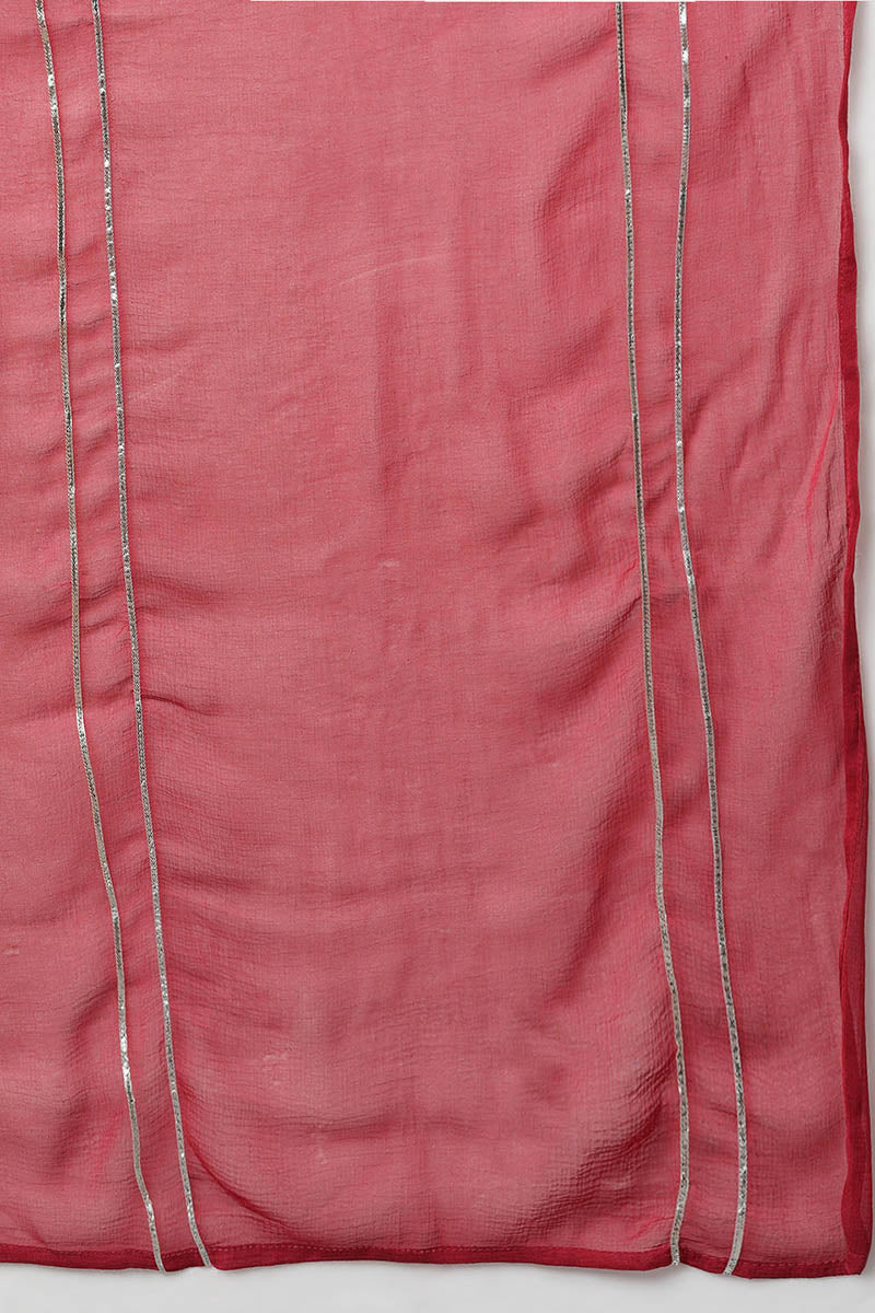 Women Red Poly Silk Embroidered Kurta Trousers With Dupatta | SHOBITAM