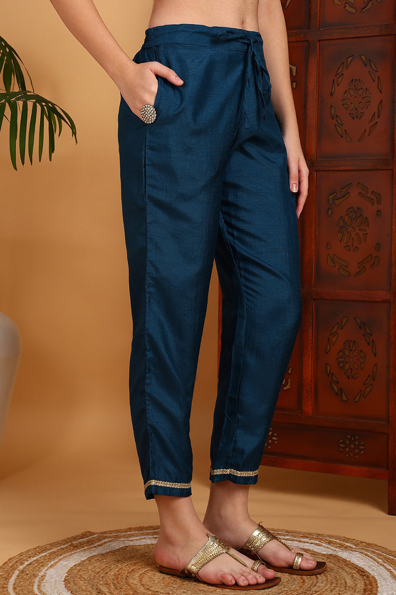 Silk Blend Teal Embroidered Straight Kurta Pant With Dupatta | SHOBITAM