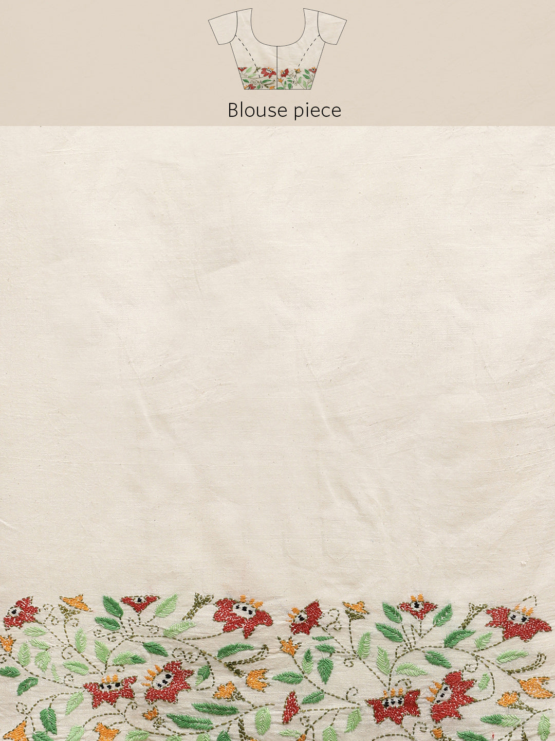Cream Floral Kantha Cotton Saree | Shobitam