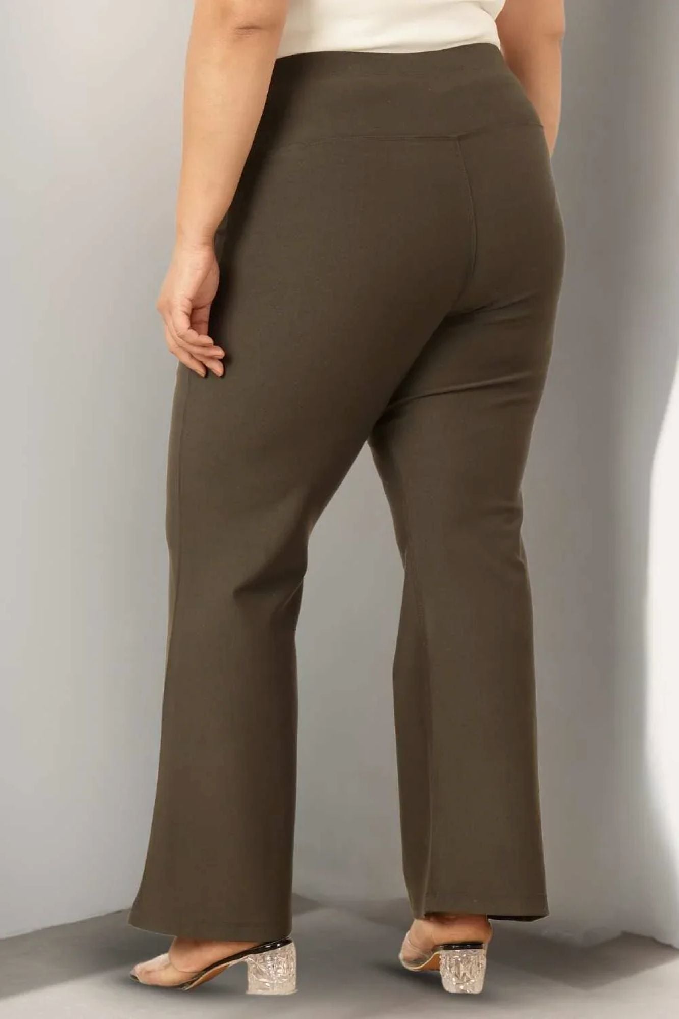 Plus Size Olive Tummy Shaper Flare Pants For Women | Made to Order