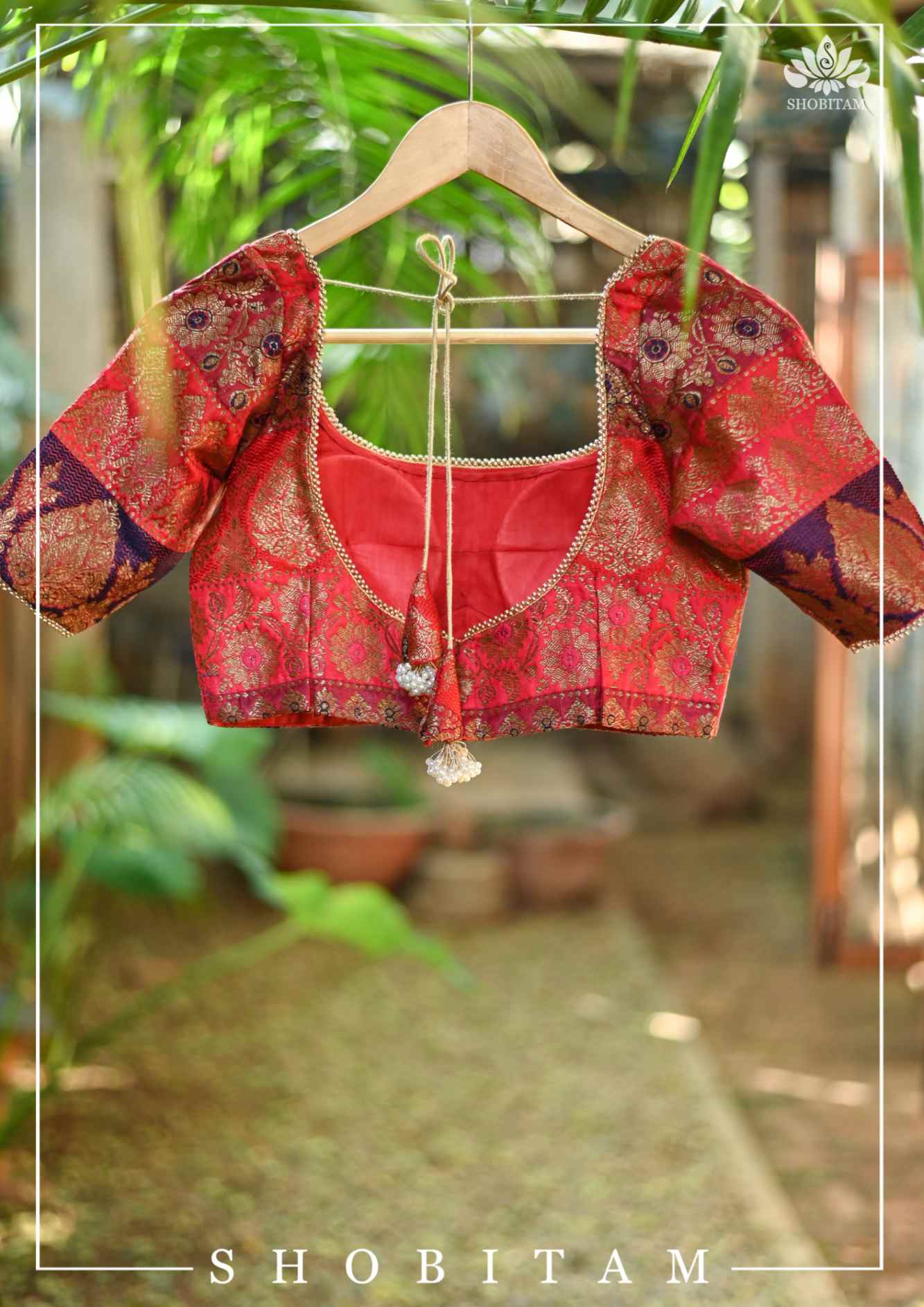 Banarasi Multicolor Panel design Zari Brocade Blouse with Antique tone zari