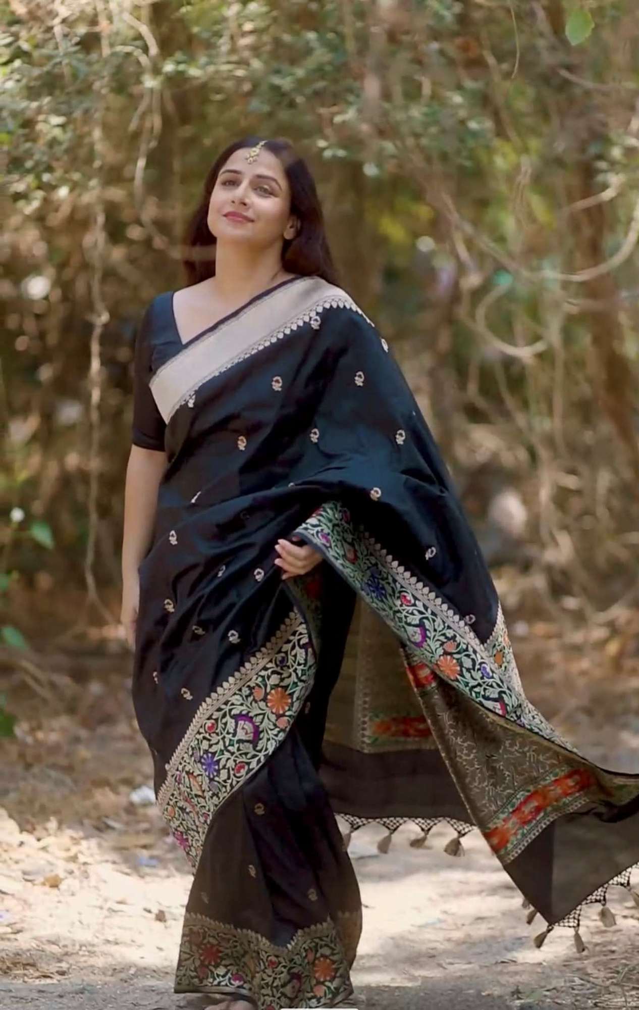 Stunning Black Banarasi Katan Silk Saree and Zari Meenakari Floral Border | SILK MARK CERTIFIED Ready To Wear Saree
