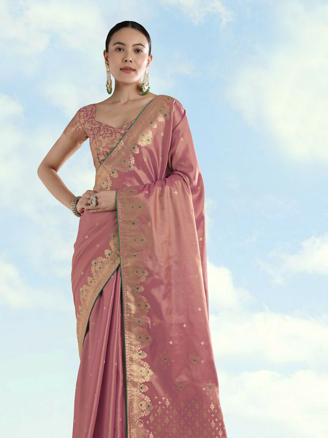 Light Pink Color Paisley Zari Woven Semi Banarasi Tissue Silk Saree | Shobitam