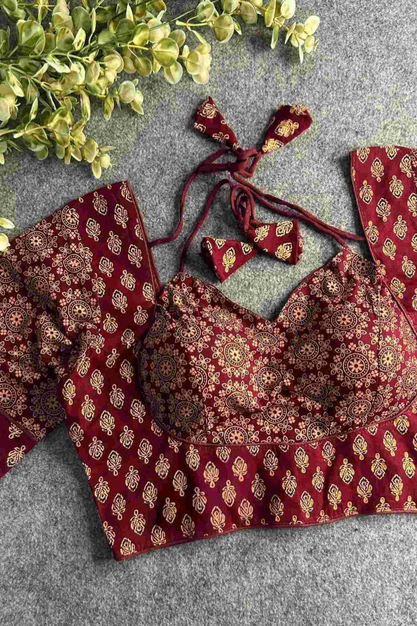 PRINT AJRAKH COTTON HALTER NECK READY BLOUSE