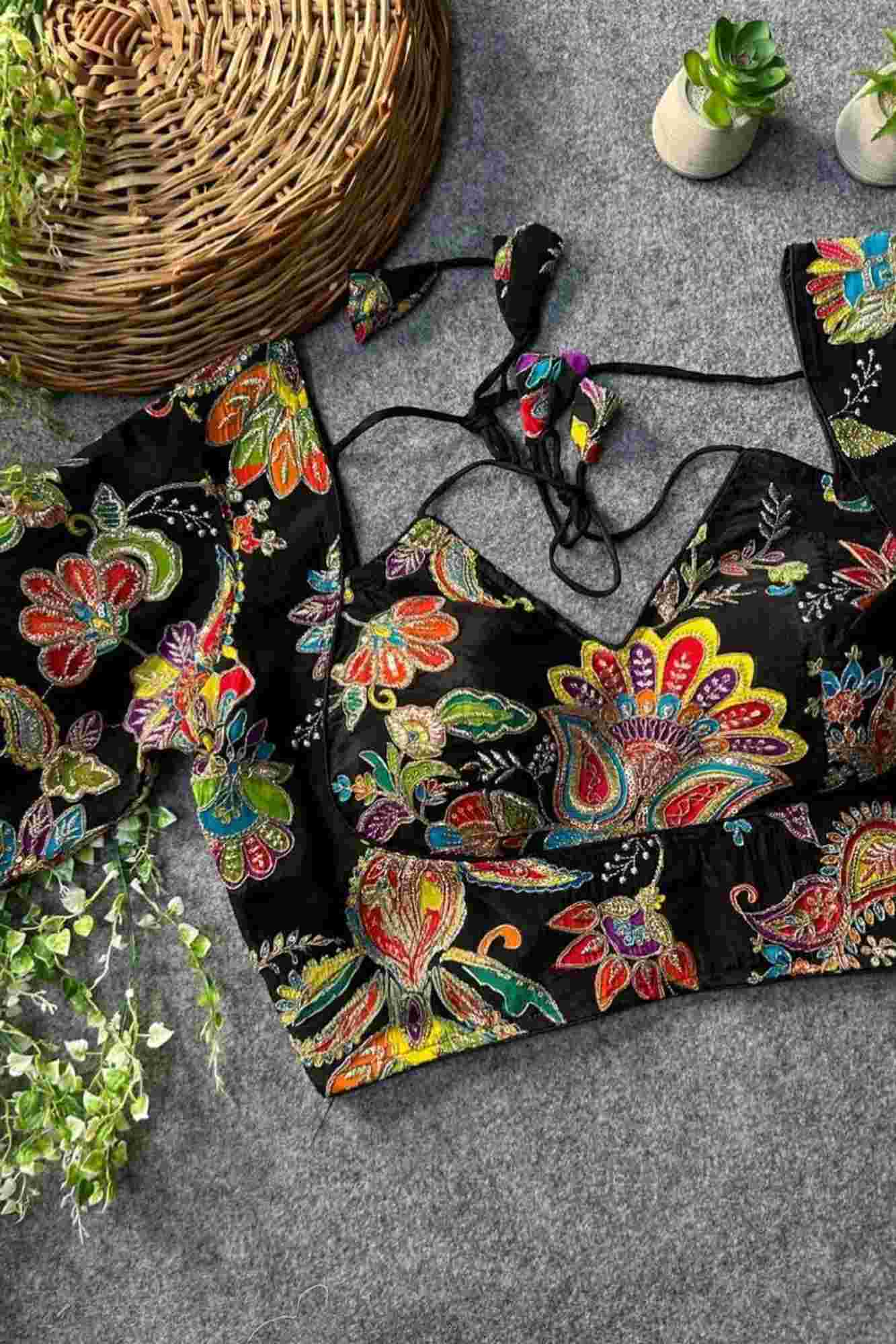 Heavy Chinon with Multi Embroidery Ready to Wear Blouse