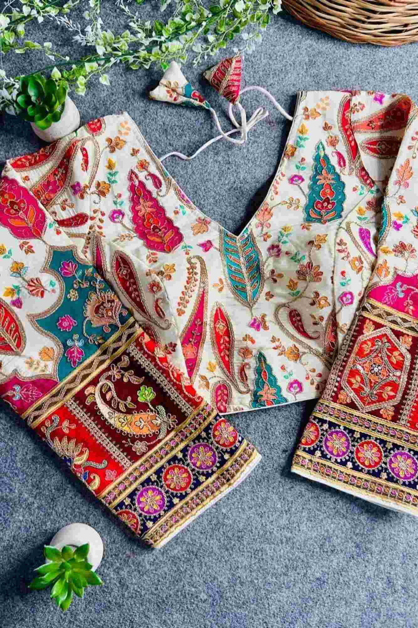 Heavy Chinon with Contrat Embroidery Ready to Wear Blouse