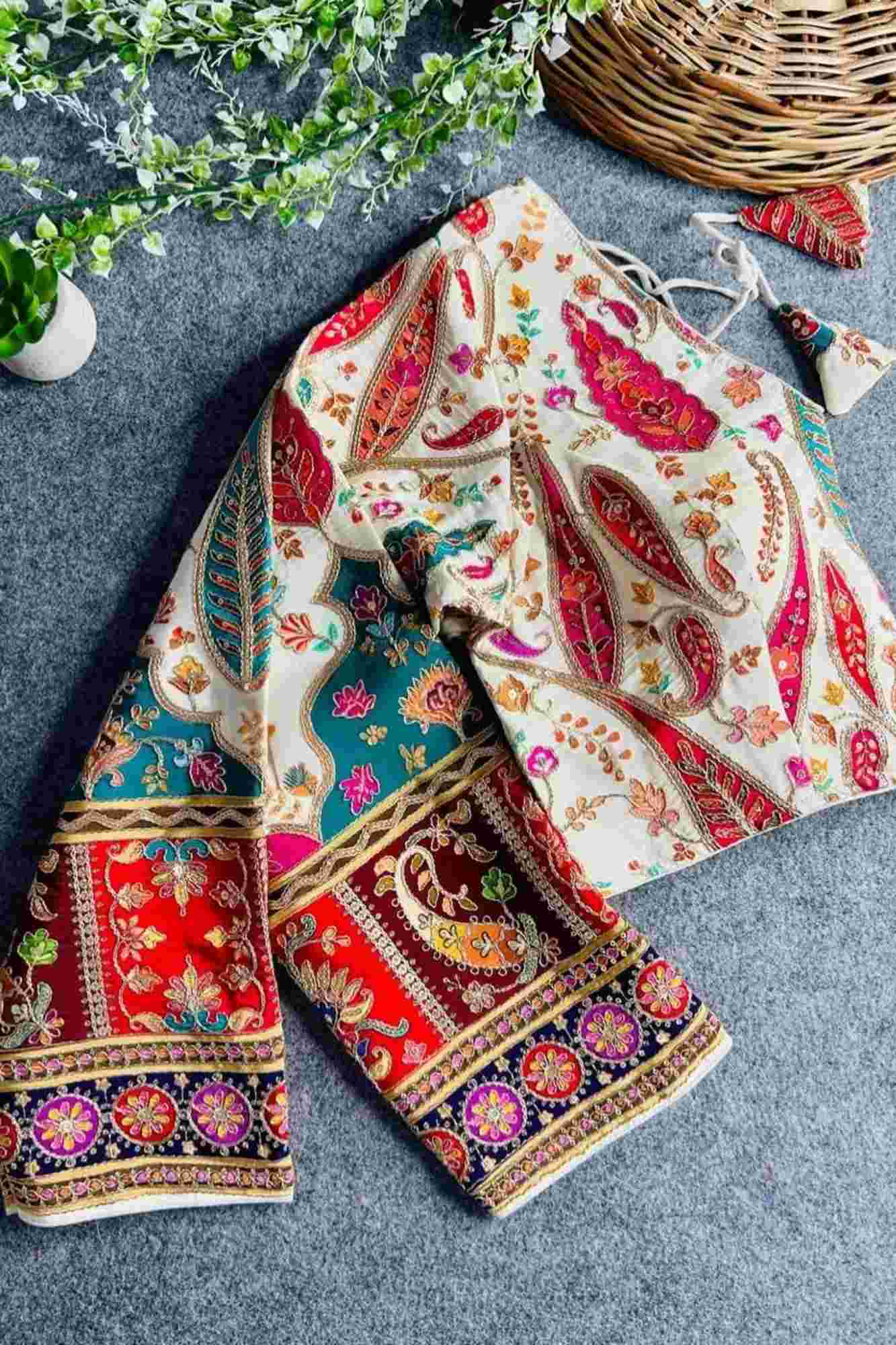 Heavy Chinon with Contrat Embroidery Ready to Wear Blouse