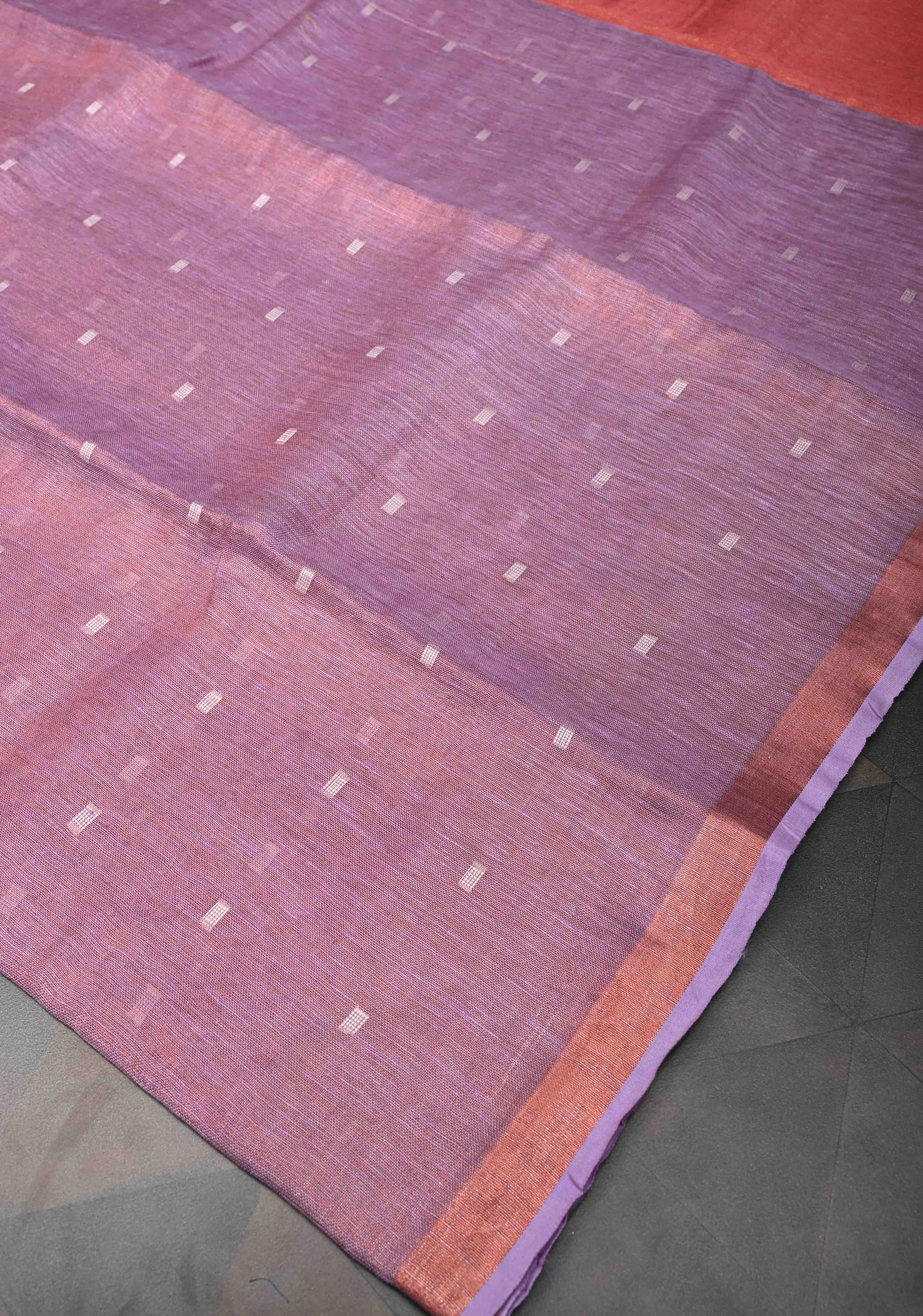 Pink Tissue Linen Saree with Thread Buttas Contrast Zari Border | Shobitam