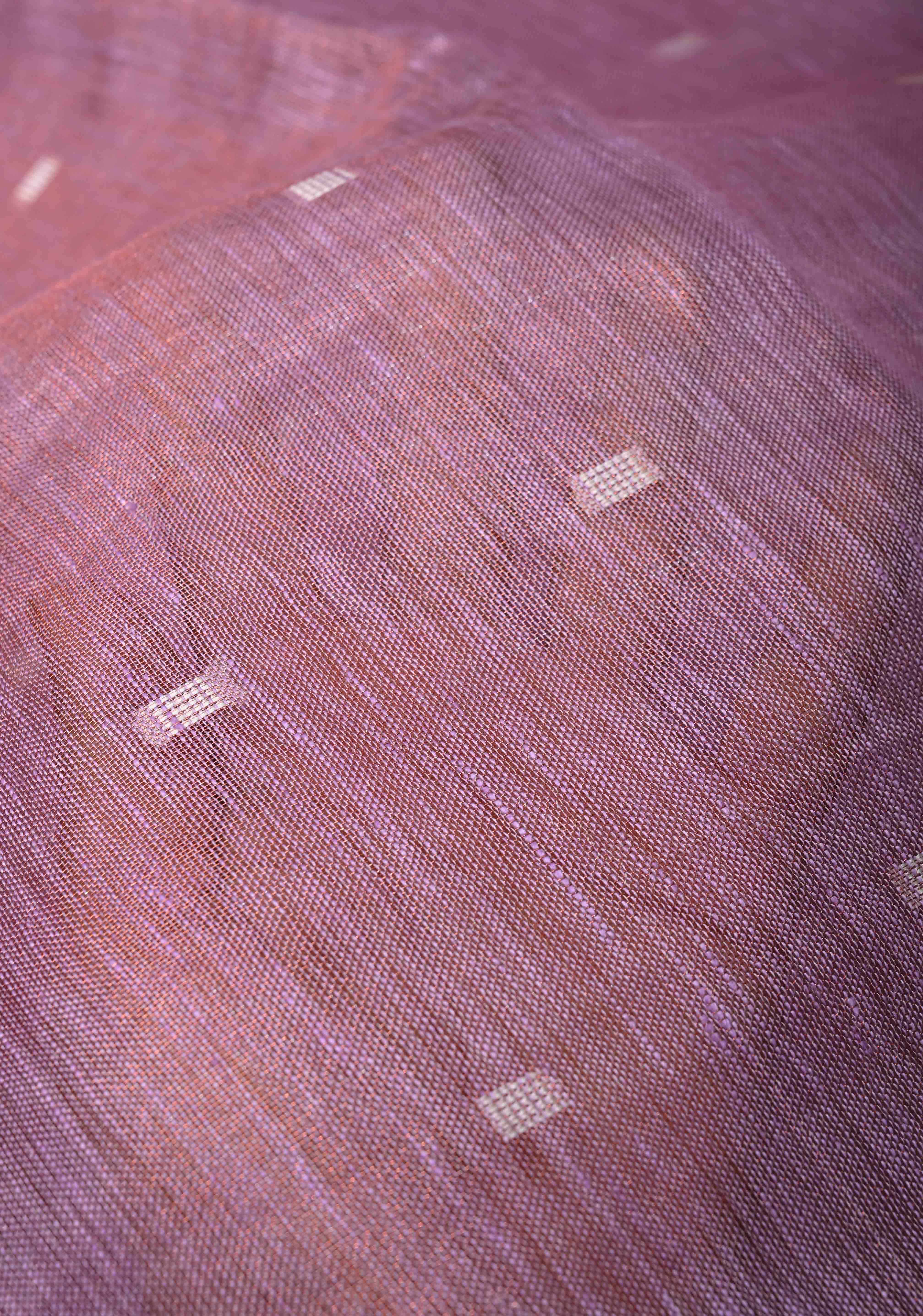 Pink Tissue Linen Saree with Thread Buttas Contrast Zari Border | Shobitam