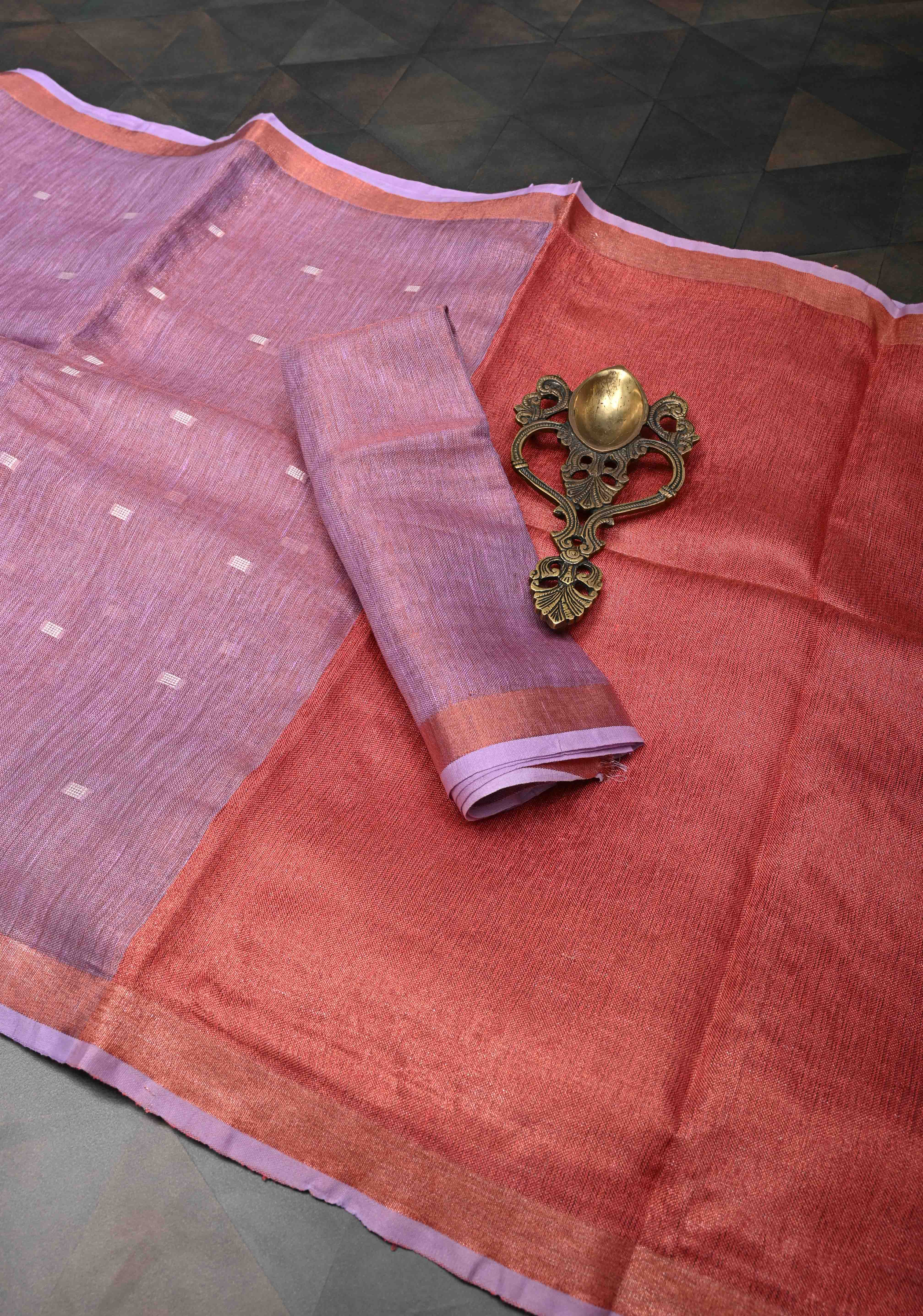 Pink Tissue Linen Saree with Thread Buttas Contrast Zari Border | Shobitam