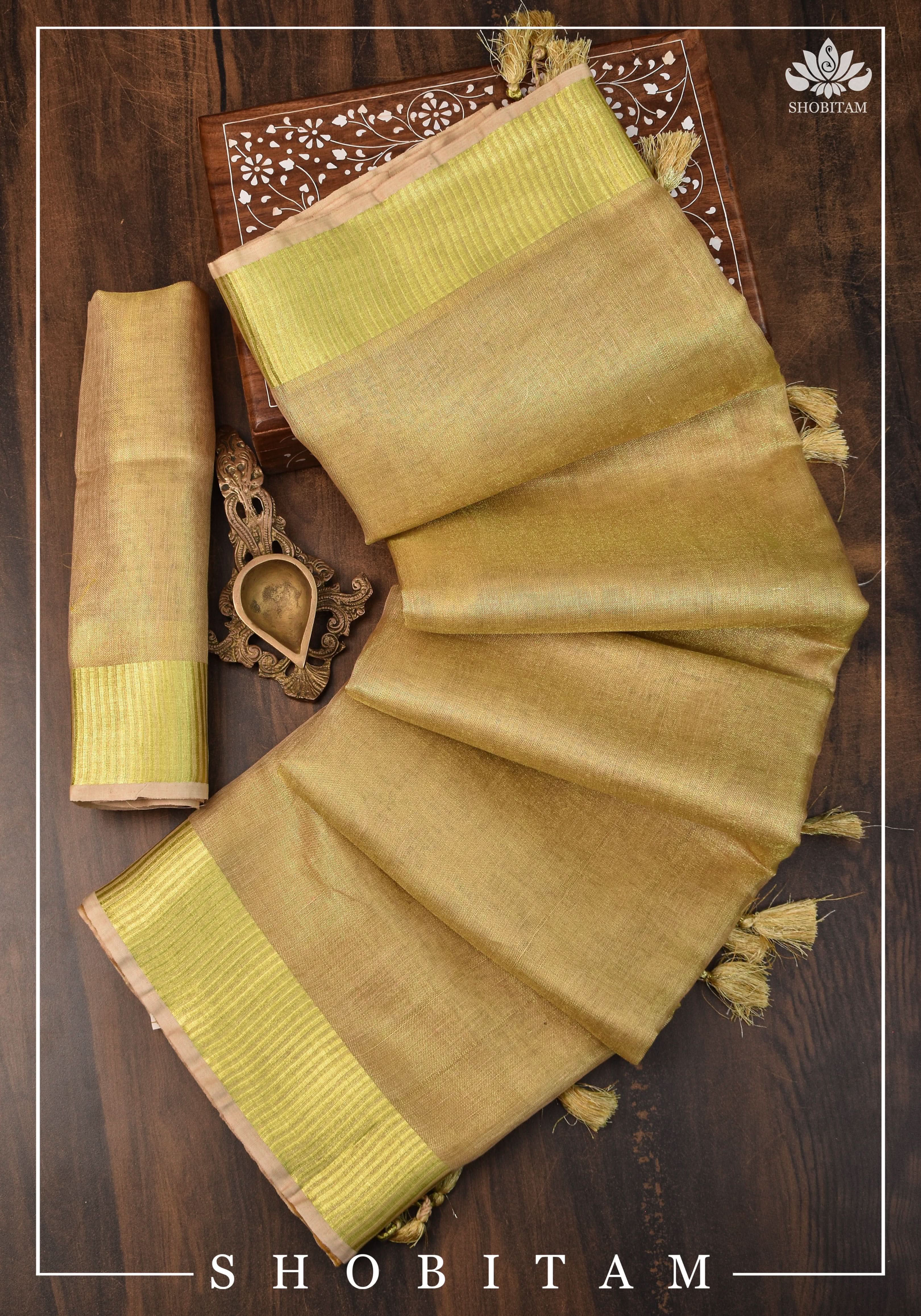 Gold Tissue Linen Saree | Shobitam