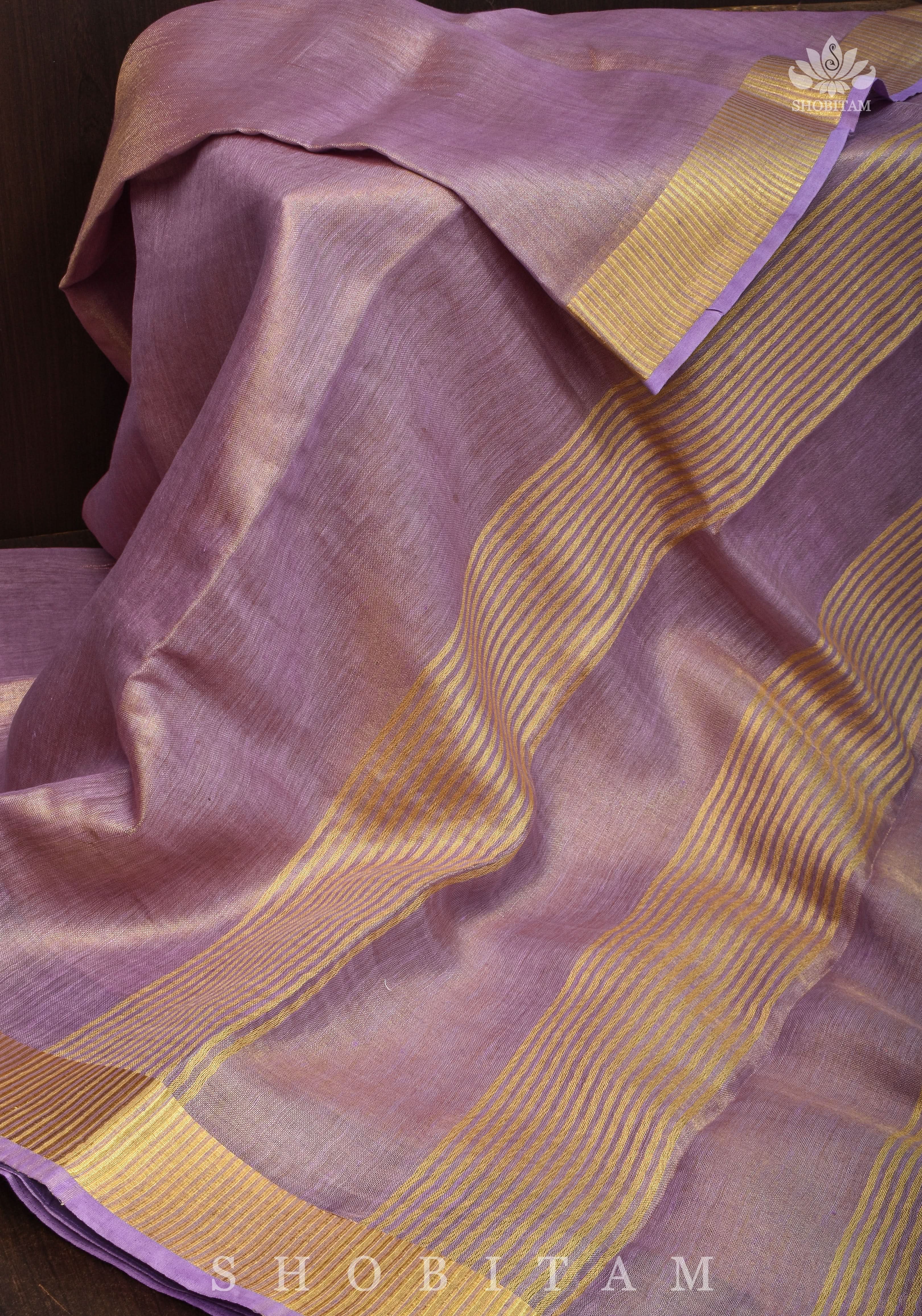 Lavender and Gold Tissue by Linen Saree | Shobitam