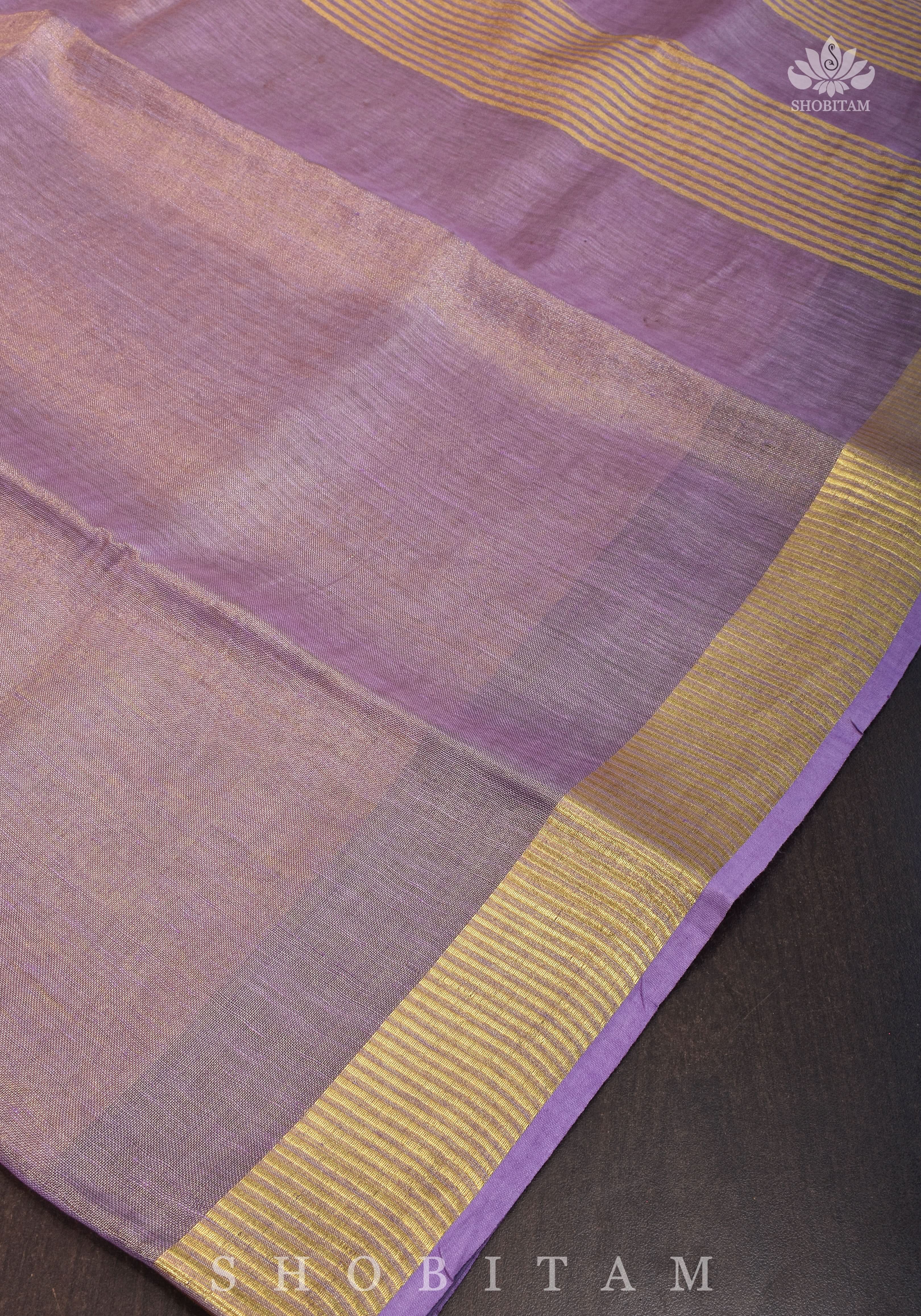 Lavender and Gold Tissue by Linen Saree | Shobitam