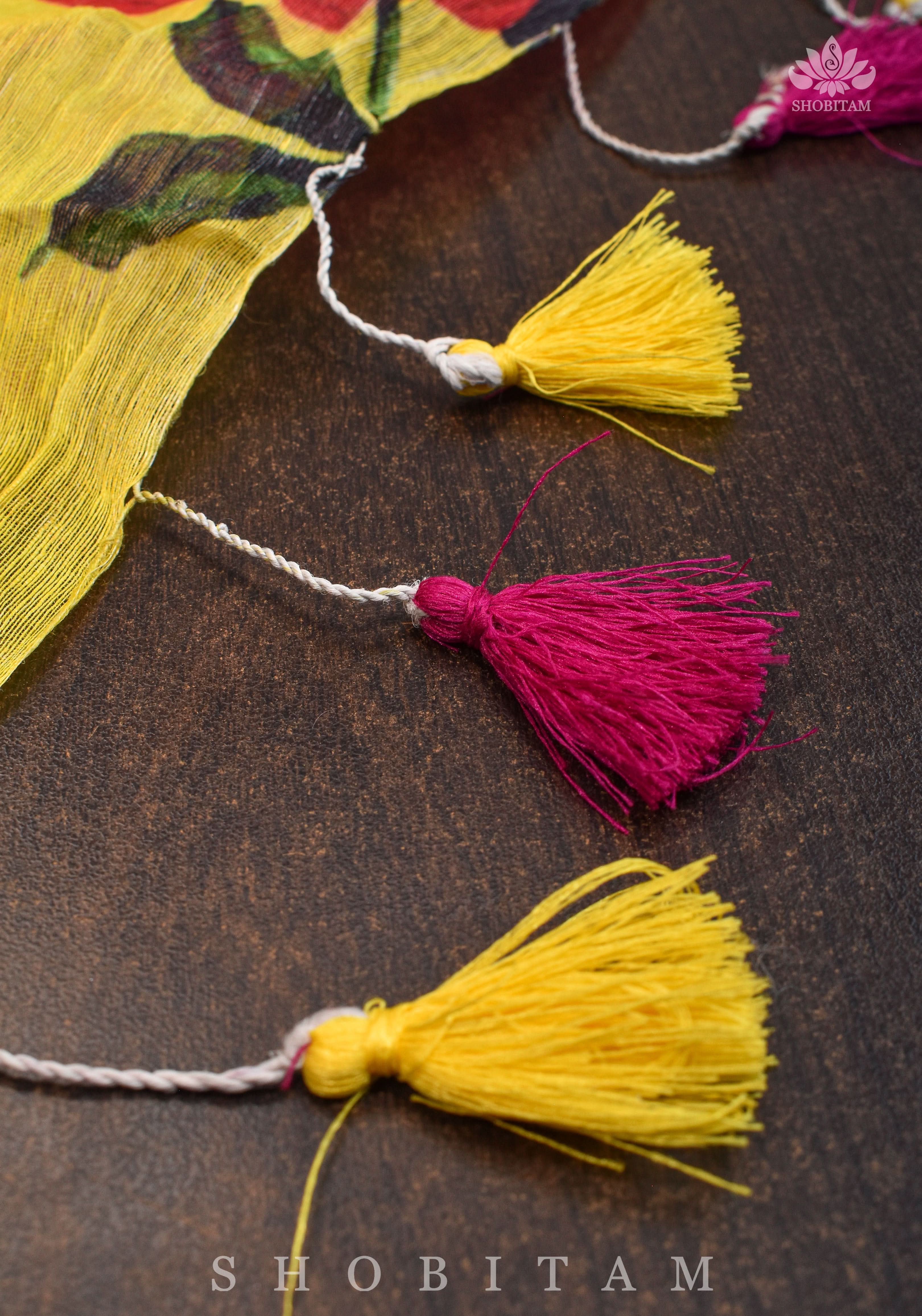 Yellow Floral Digital Print Silk Linen Saree | Shobitam