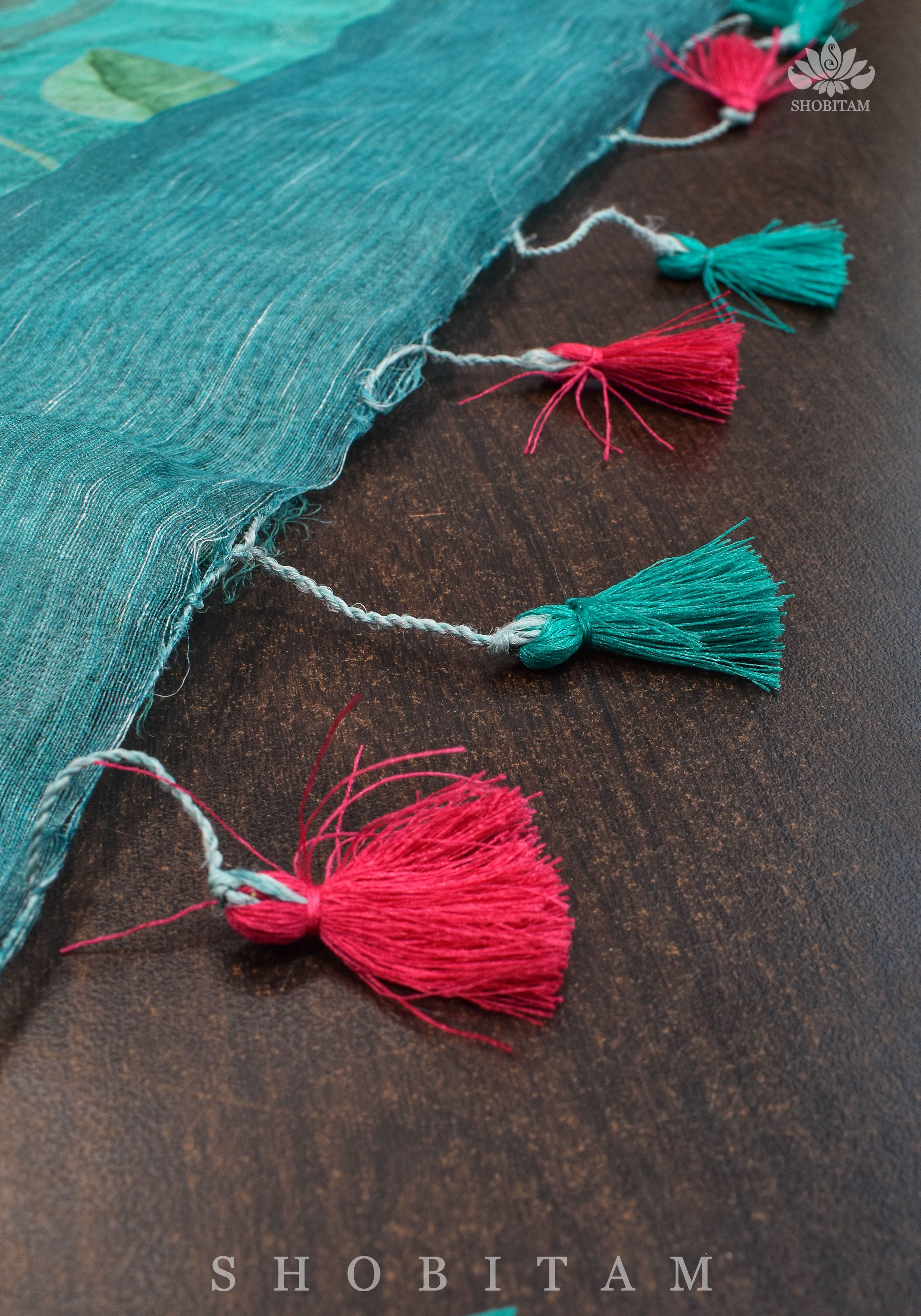 Green Floral Digital Print Silk Linen Saree | Shobitam