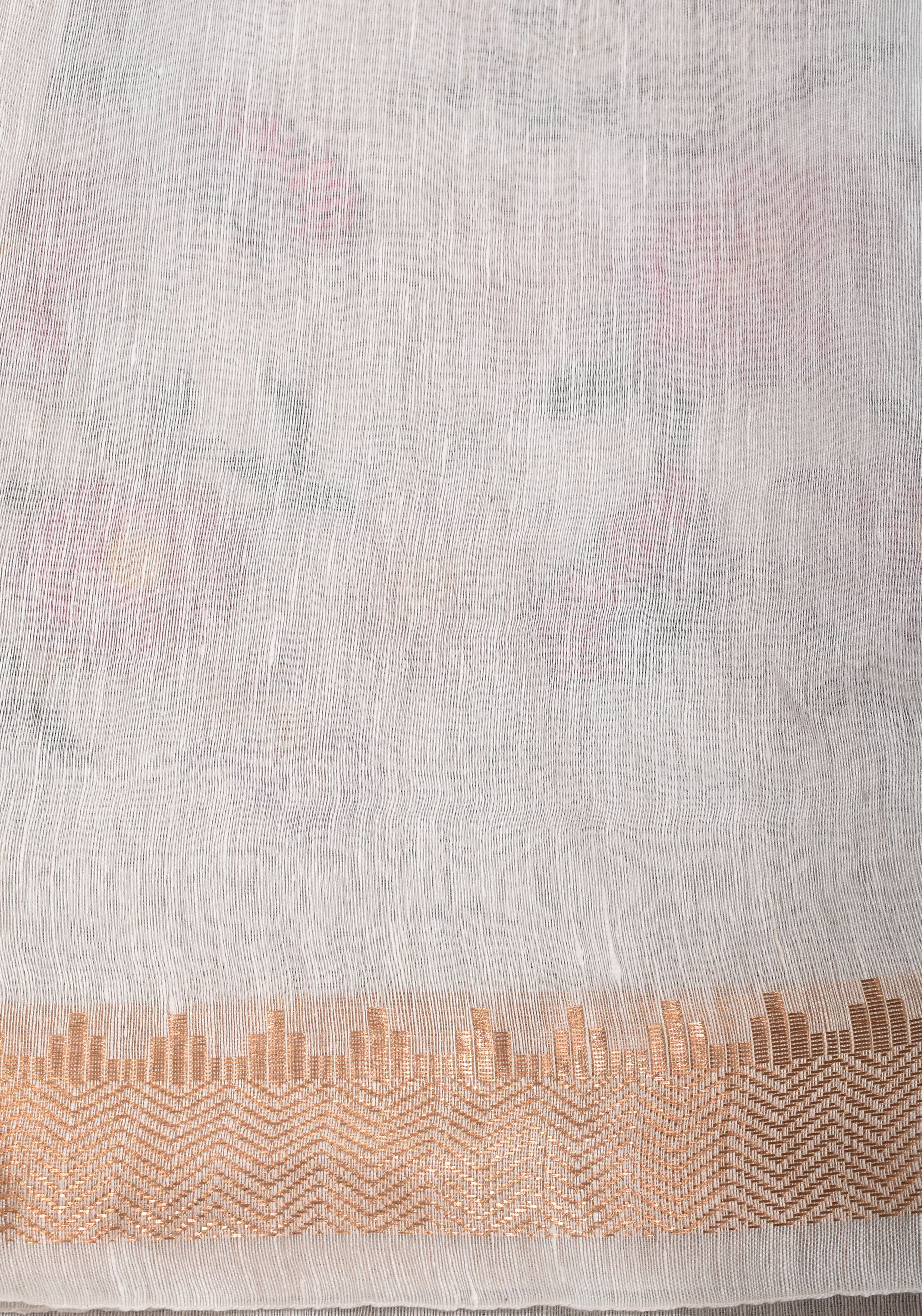 Blooms of Joy - Floral Embroidered Silk Linen Saree in Off White | Shobitam