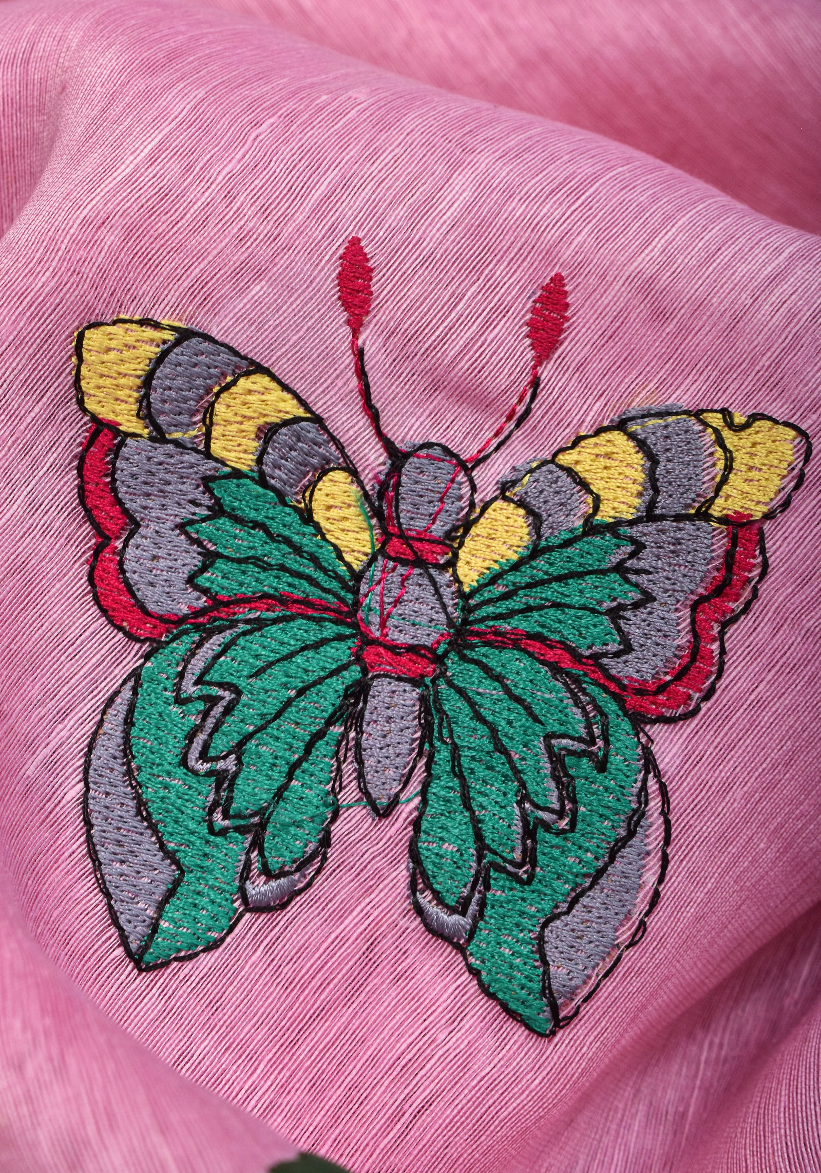 Blooms of Joy - Floral Embroidered Saree in Lotus Pink | Shobitam