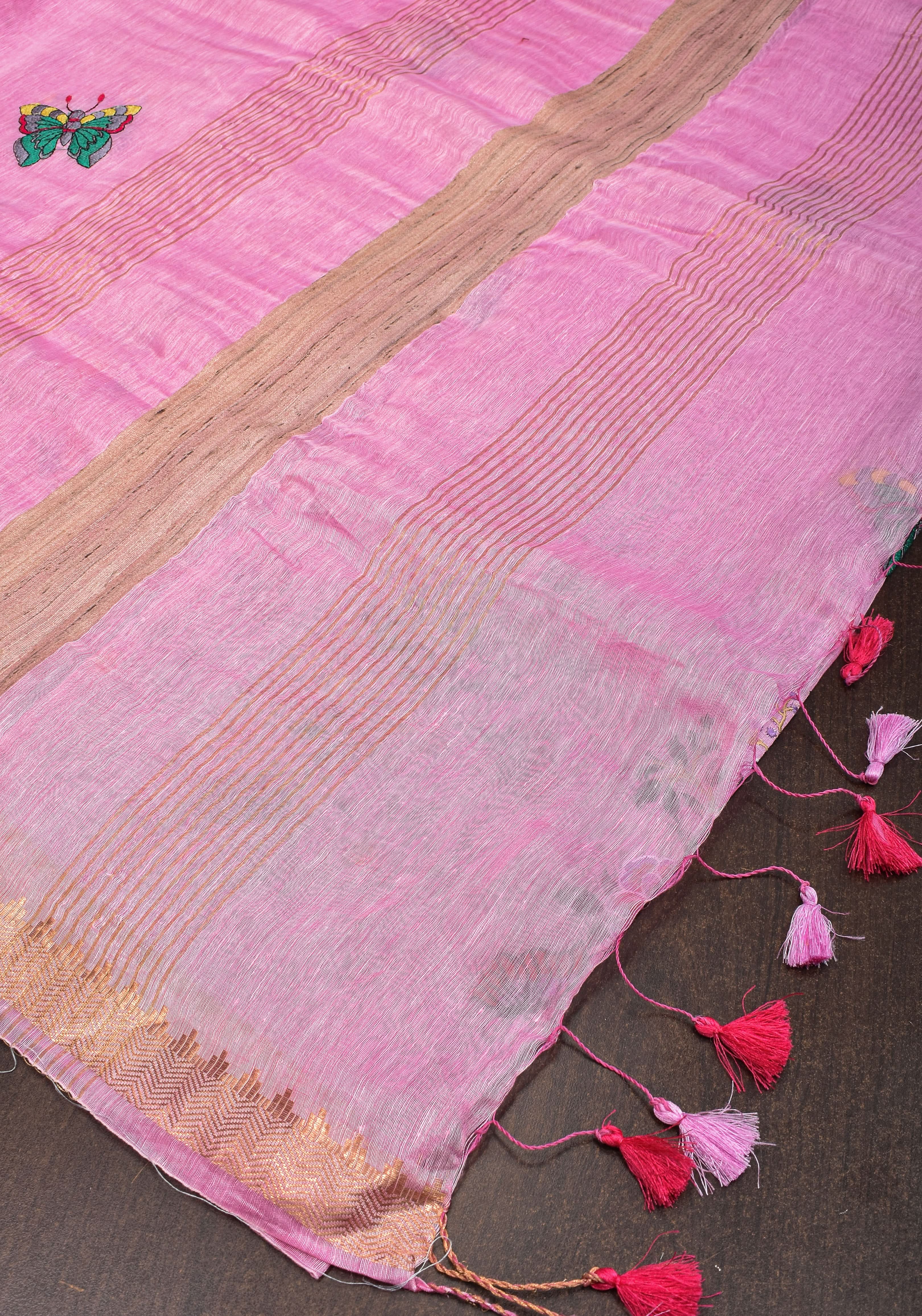 Blooms of Joy - Floral Embroidered Saree in Lotus Pink | Shobitam