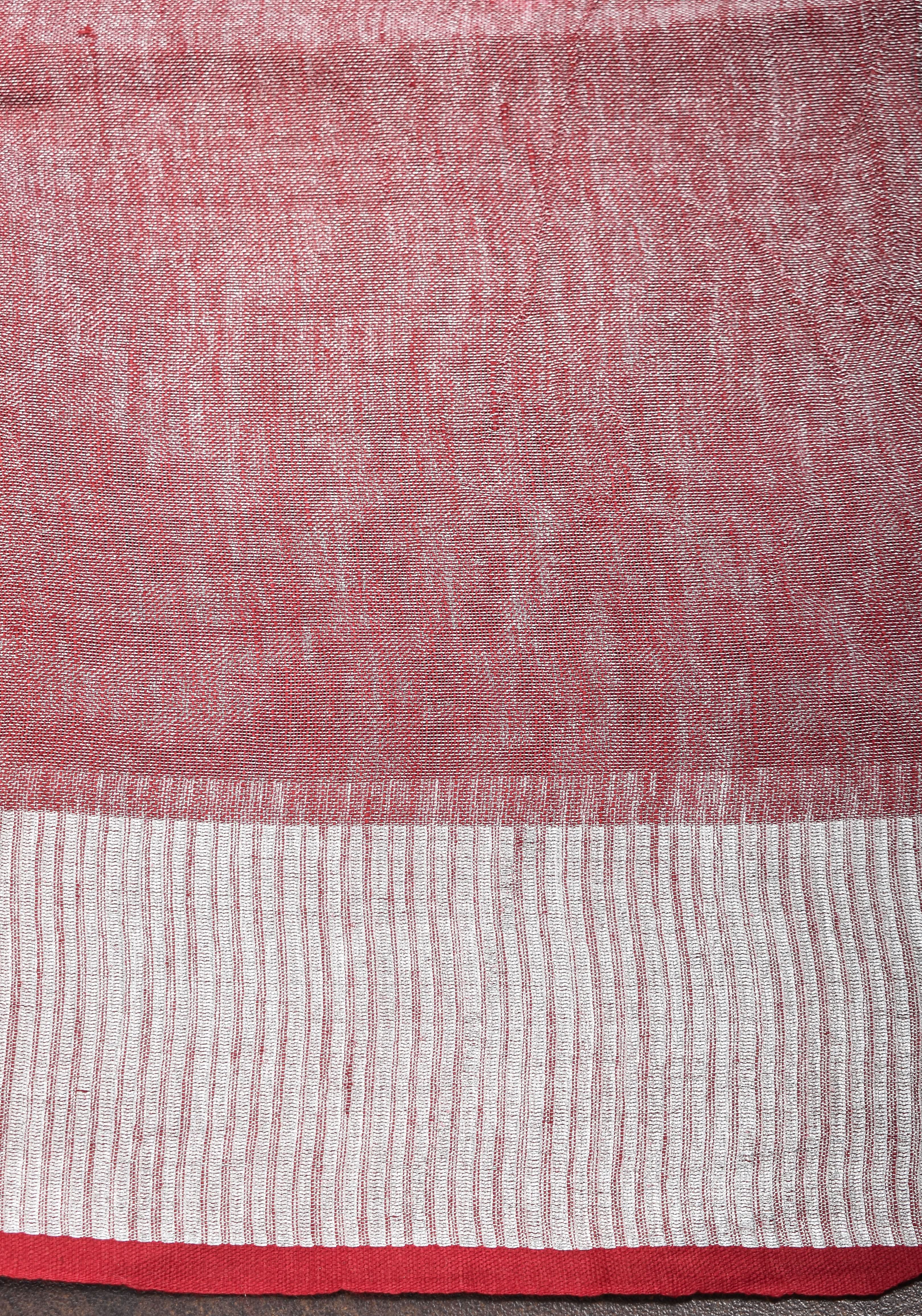 Tissue Linen Saree in Terracotta with Snowflake Embroidery | Shobitam