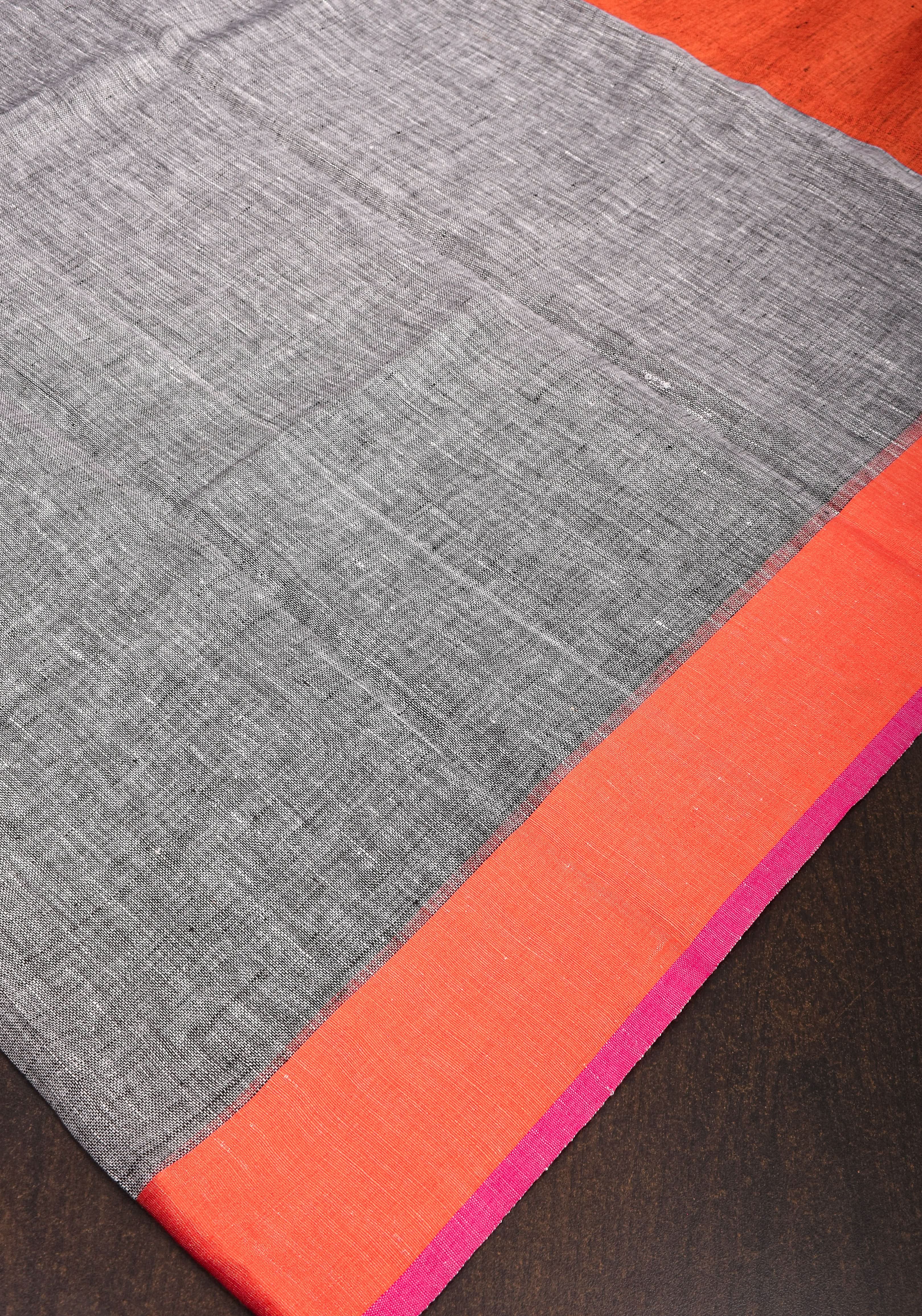 Linen by Linen Saree in Gray with Ganga Jamuna Borders | Shobitam