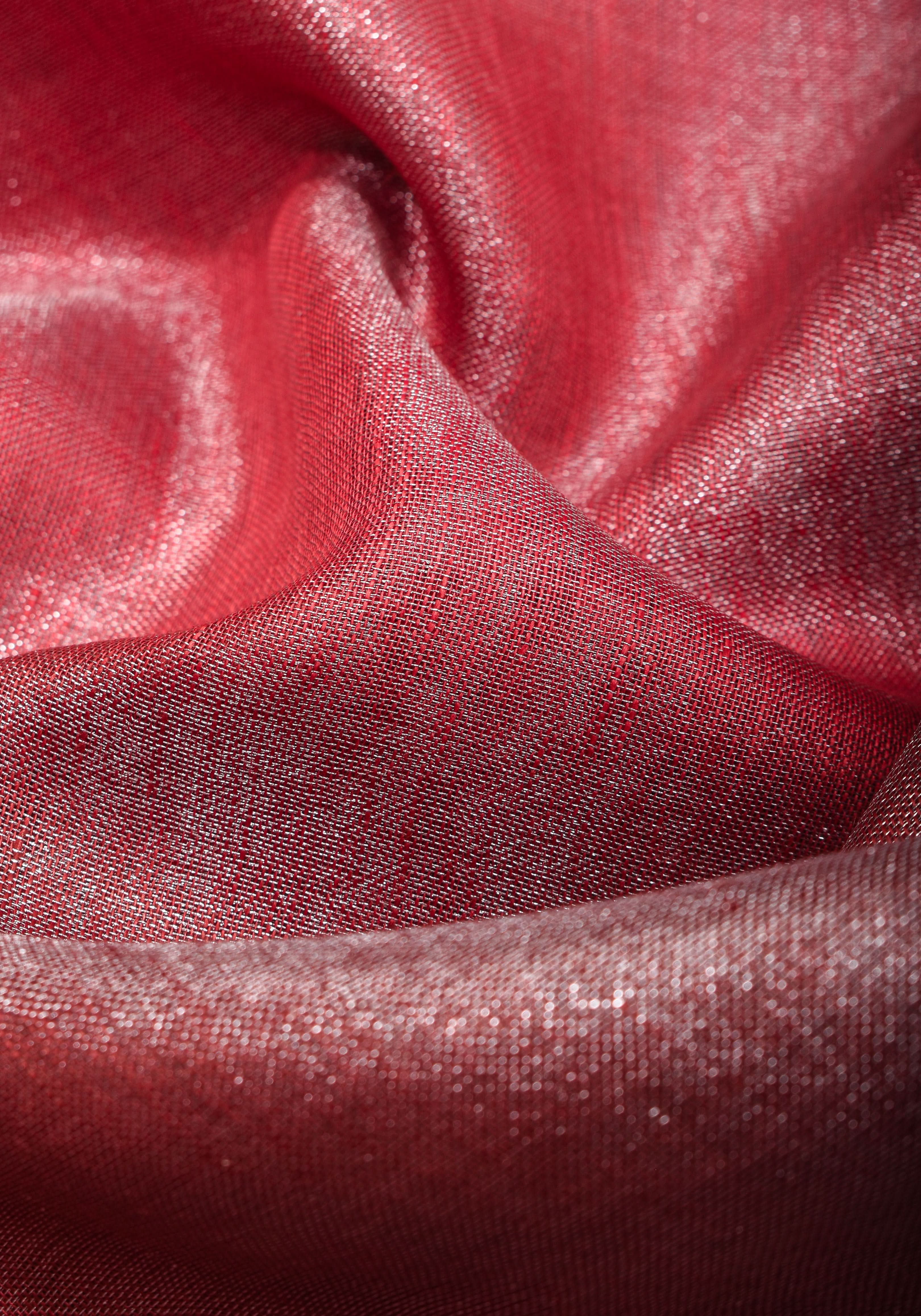 Pomegranate Ombre Tissue Linen Saree with Silver Ribbed Borders | SHOBITAM