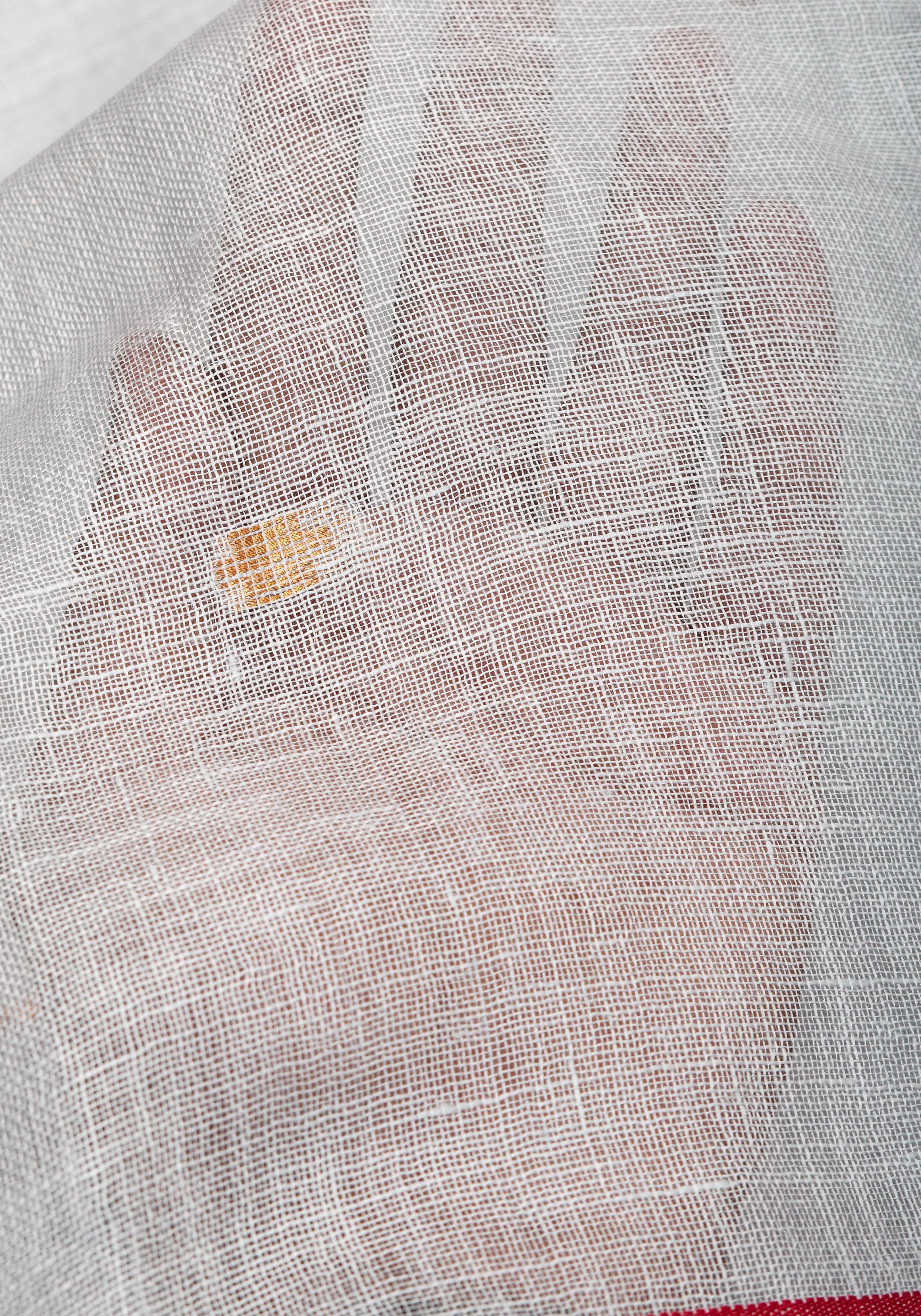 Off White and Red Linen by Linen Saree with thread Buttas | Shobitam