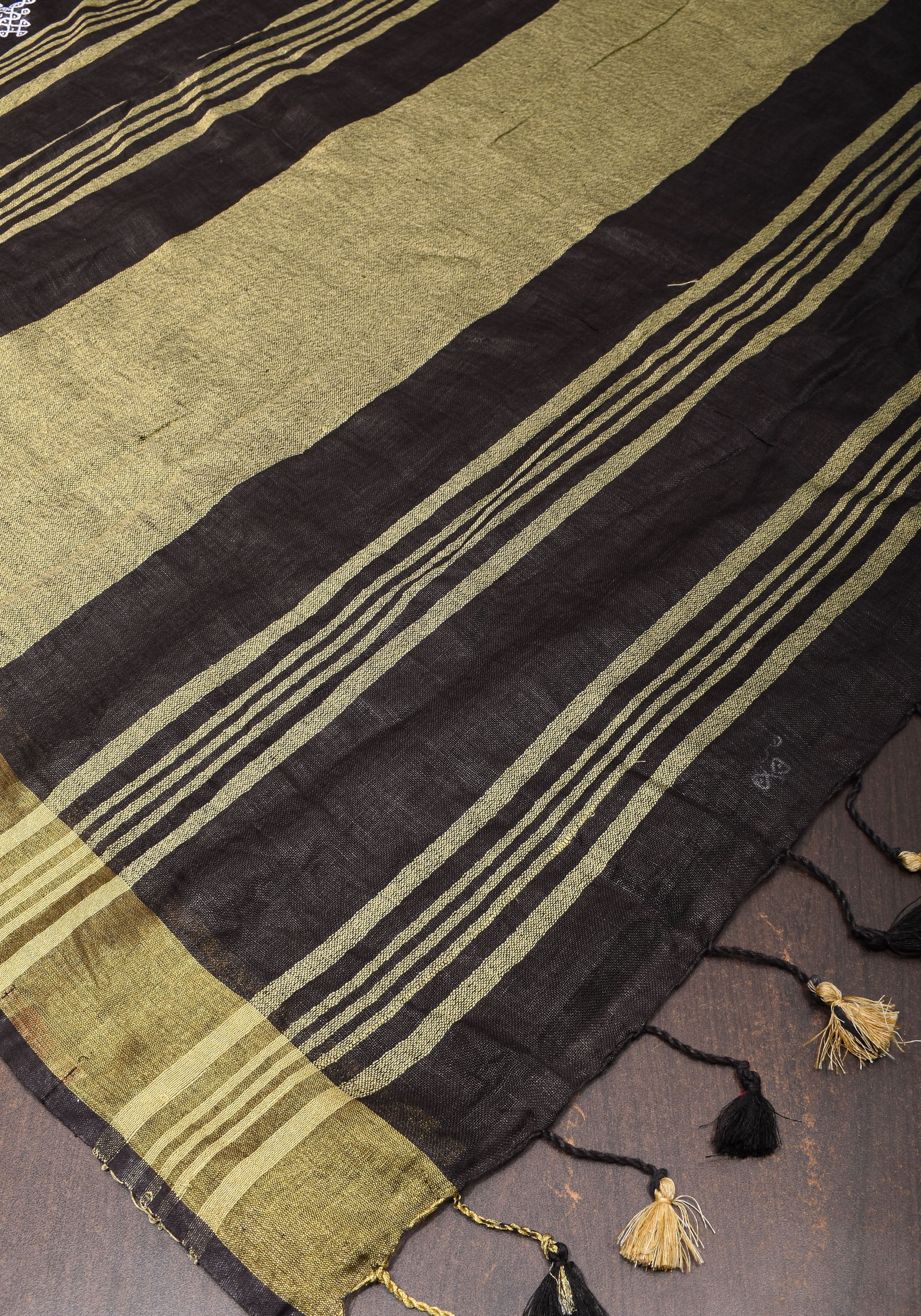 Black Linen by Linen Saree with Rangoli Embroidery | Shobitam