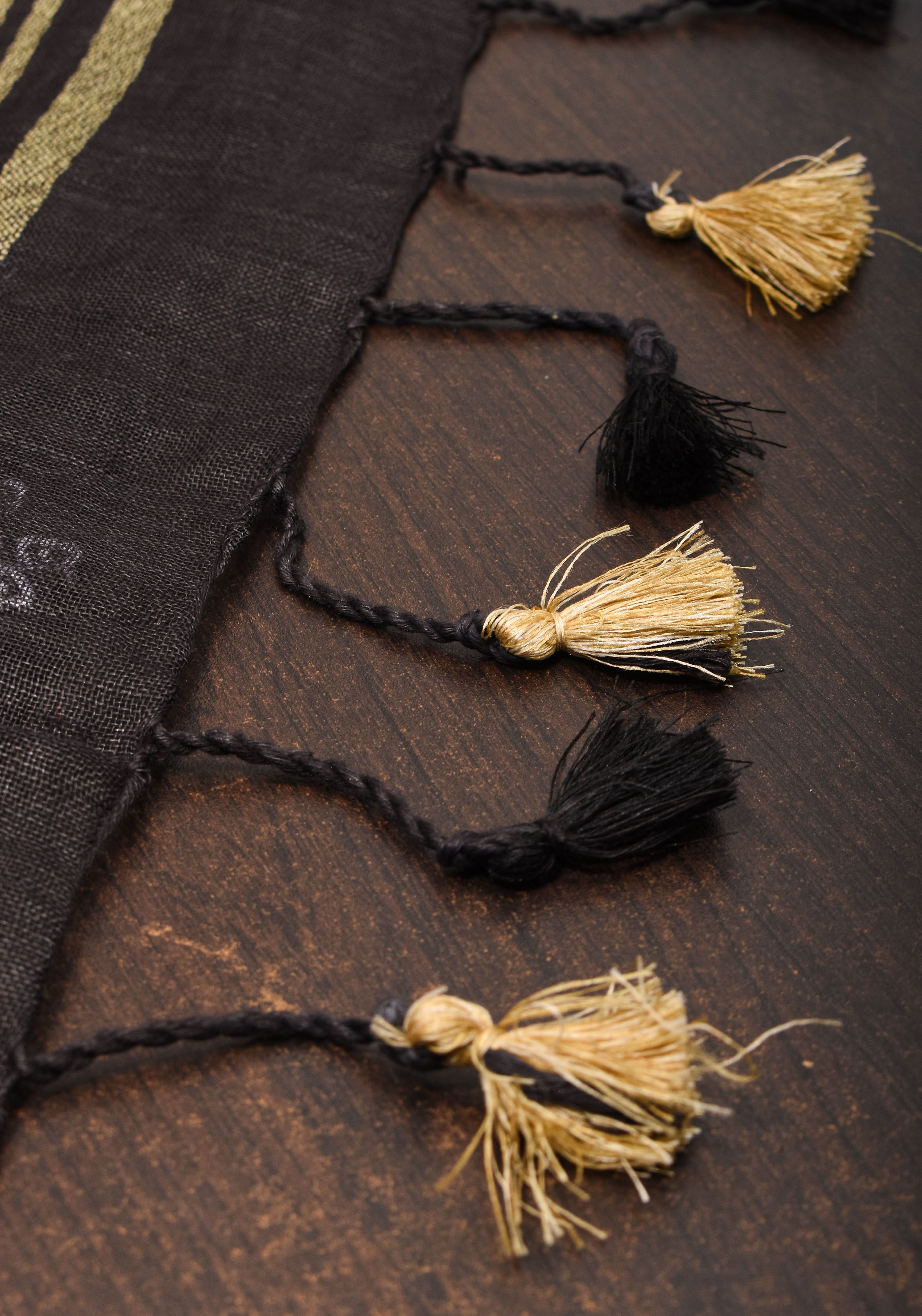 Black Linen by Linen Saree with Rangoli Embroidery | Shobitam
