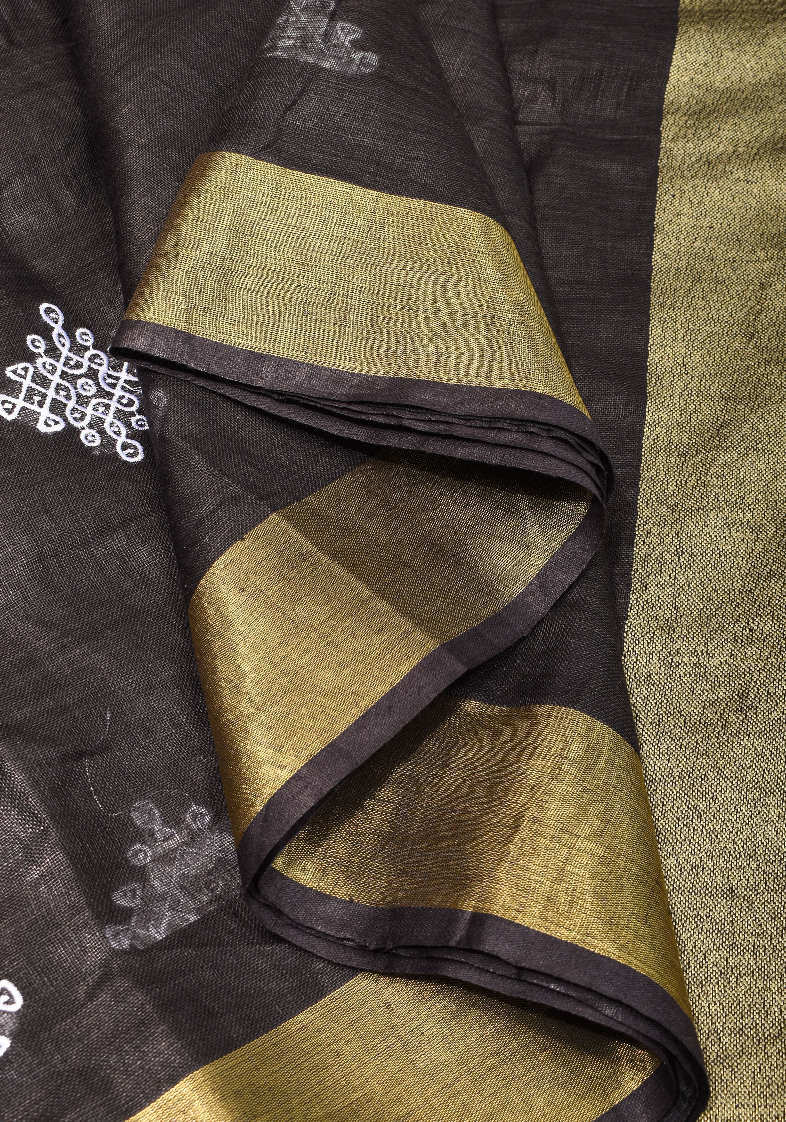 Black Linen by Linen Saree with Rangoli Embroidery | Shobitam