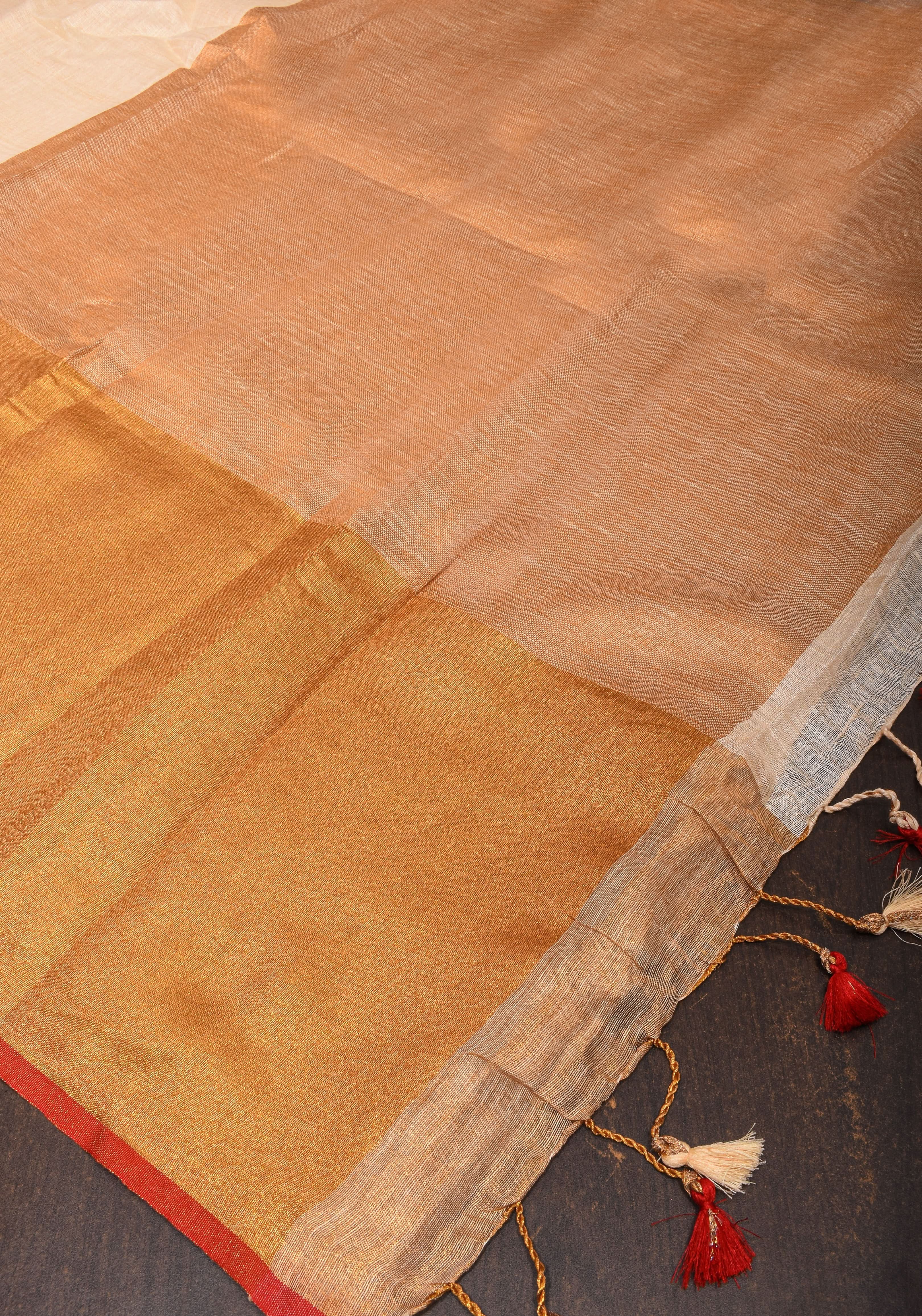 Ivory Ganga Jamuna Zari Border Pure Linen by Linen Saree | Shobitam