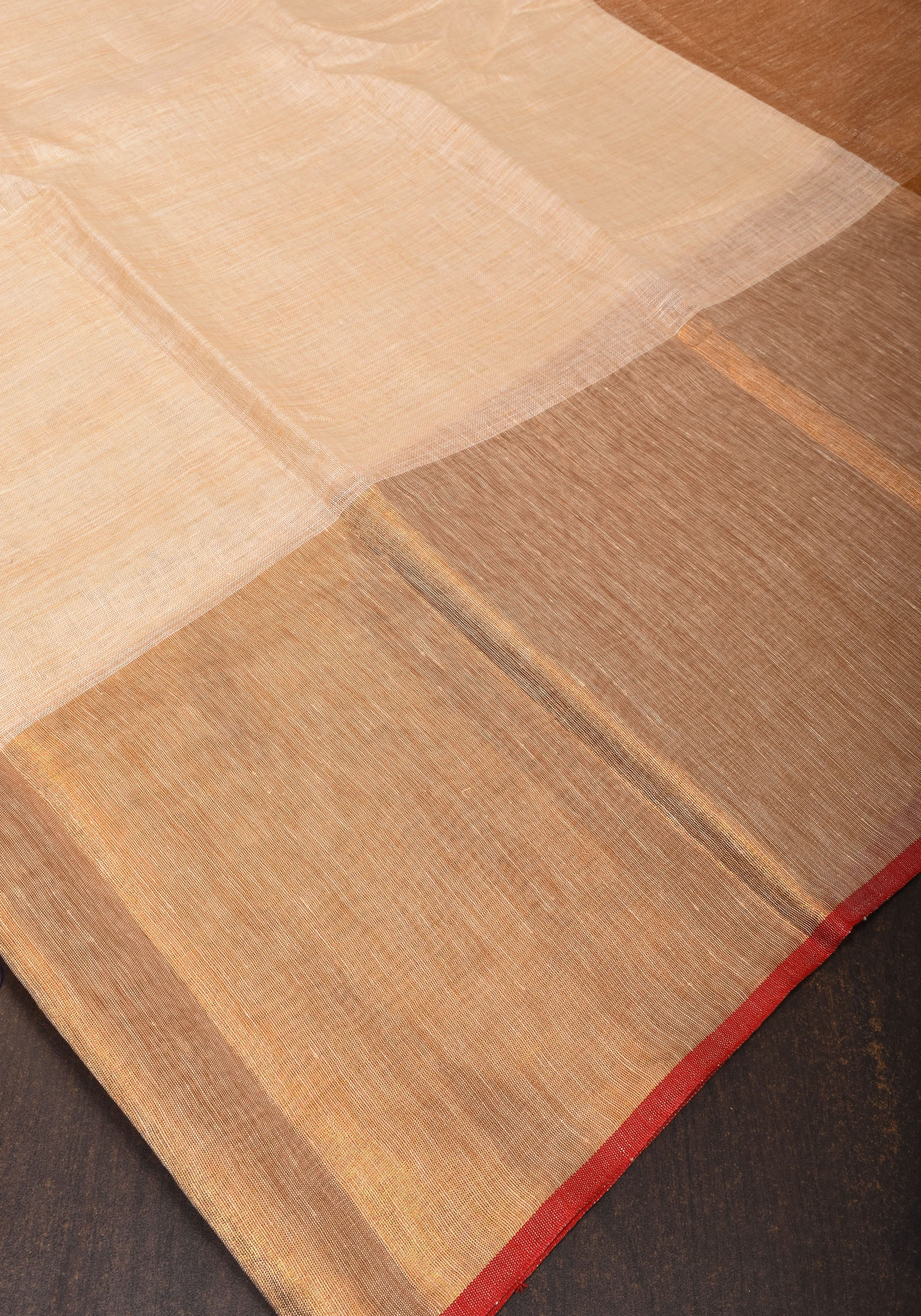 Ivory Ganga Jamuna Zari Border Pure Linen by Linen Saree | Shobitam