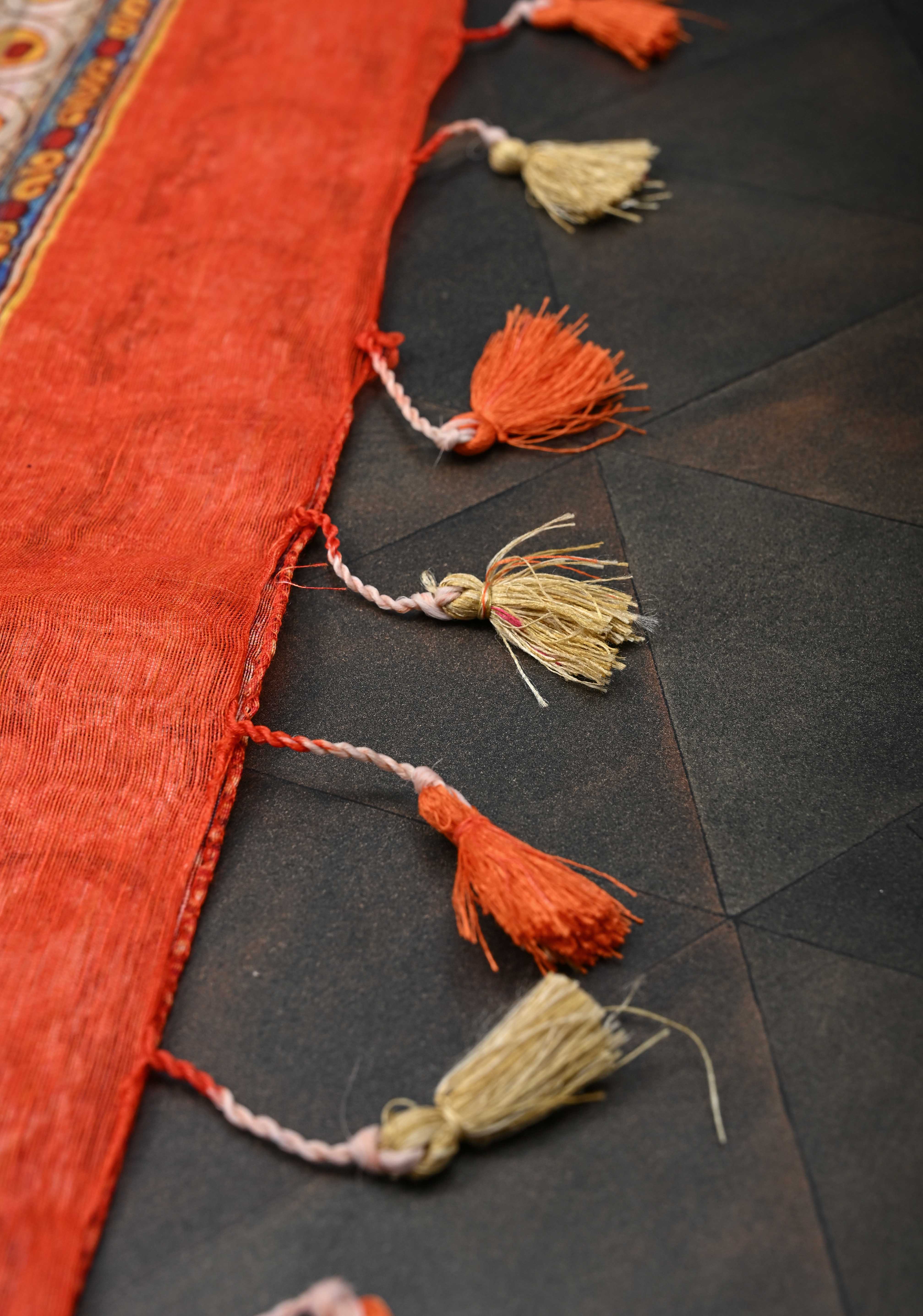 Ashta Ganapathi Kalamkari Digital Print Silk Linen Saree in Orange | Shobitam