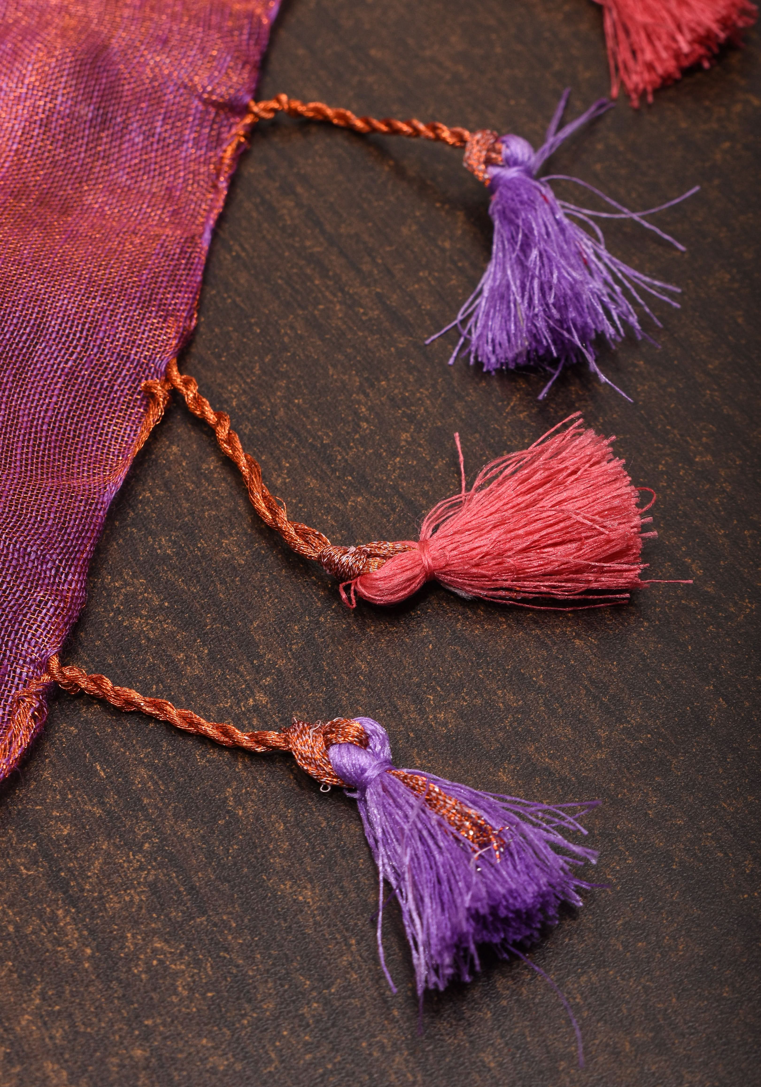 Amethyst Copper Tissue Stunning Tissue Linen Saree with Chunri Butis and Full Tissue Pallu | Shobitam